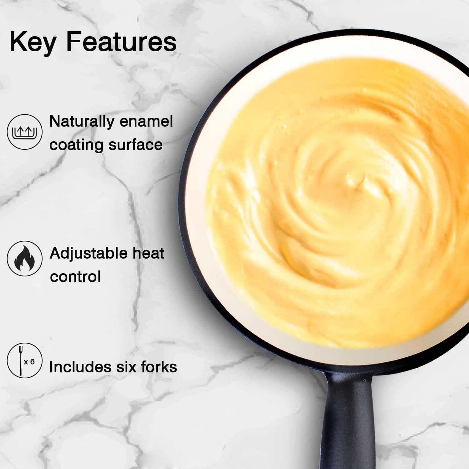 Artestia Artestia Swiss Traditional Cast Iron Cheese Fondue Pot Set, Campimg Fondue Set for Cheese, Meat & Chocolate (Blue)