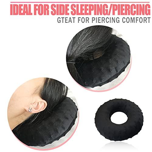 BNRendles BNRendles Ear Piercing Pillows for Side Sleeper with Ear Hole CNH Piercing Pillows Support Head Neck Ear Pain Relief Ear Pressure Sore Side Sleeping Ear Guard, Minky Dot Black