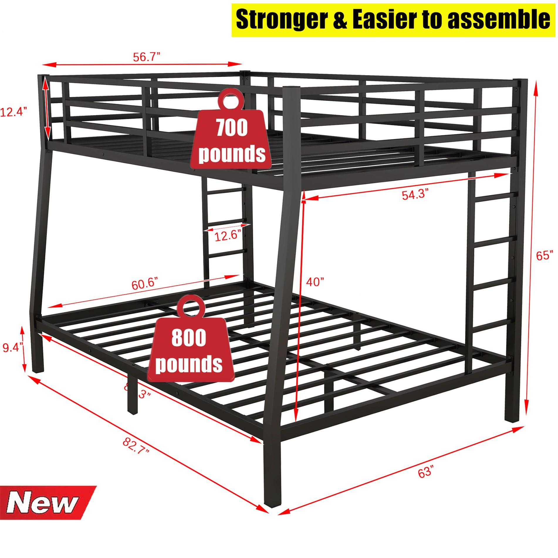 LEEKAF LEEKAF Stronger & Higher Quality Metal Bunk Bed Full XL Over Queen Size Bunkbed, Thicken Heavy Duty More Stable Steel Bunk Queen Bed with Enhanced Legs & Ladder (Faster Assembly) (Full XL Over Queen)