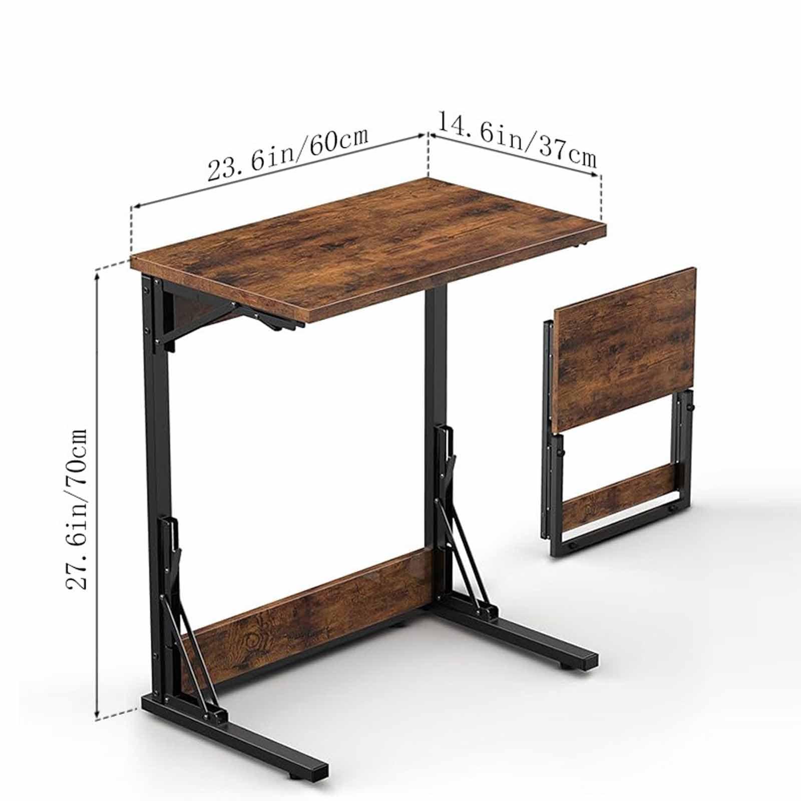RYDZCLH RYDZCLH 24\" Upgraded Folding TV Tray Table, Foldable C Shaped End Table for Couch, TV Dinner Tray, Small Sofa-Side Laptop Desk for Living Room Bedroom, Rustic Brown