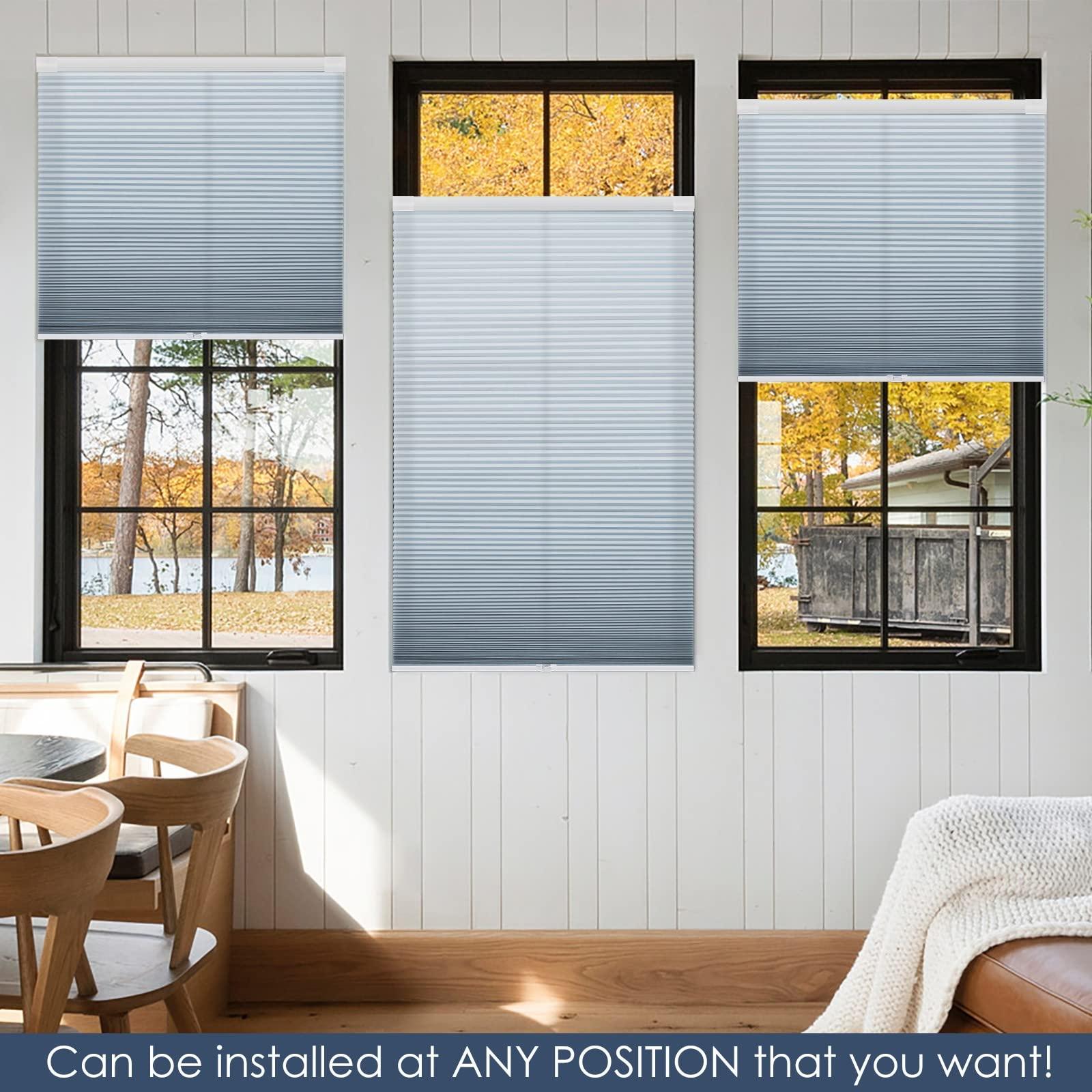 Keego Keego Durable Window Blind Cellular Shade No Drill Single Cell Free Stop Window Blinds Insulated Breathable Door RV Camper Blinds for Home Office Kitchen Bathroom (Light Filtering, Blue, 47w x 22h)