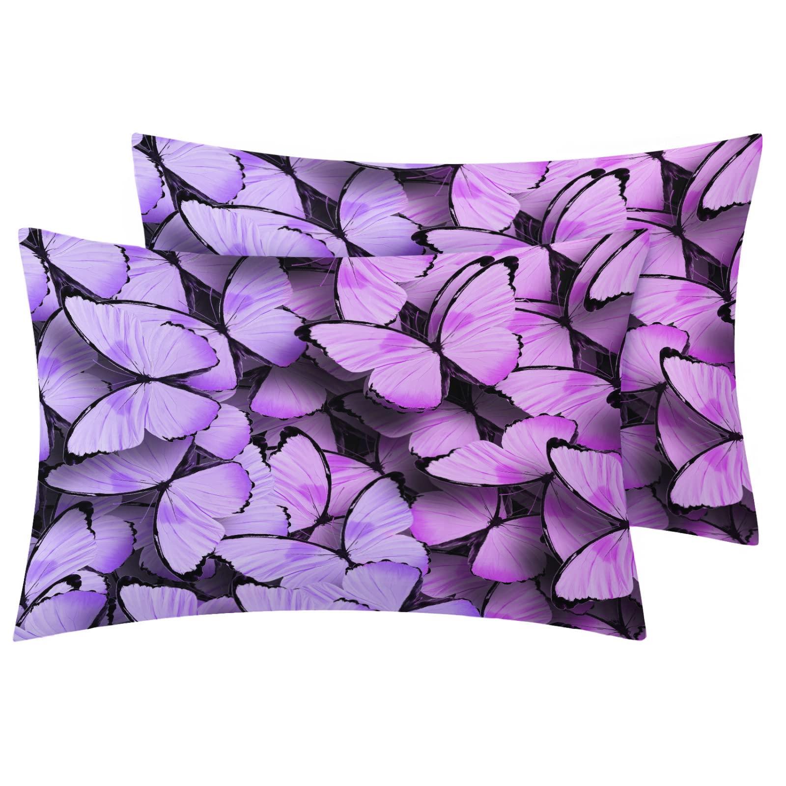 zcsm Butterfly Sheets Twin XL Sheet Sets - Purple Butterflies Bed Sheets, Soft Microfiber & Deep Pocket & Wrinkle Free Bedding Sheets & Pillowcases, 3 Piece ( 1 Fitted Sheet, 1 Flat Sheet, 1 Pillow Case )