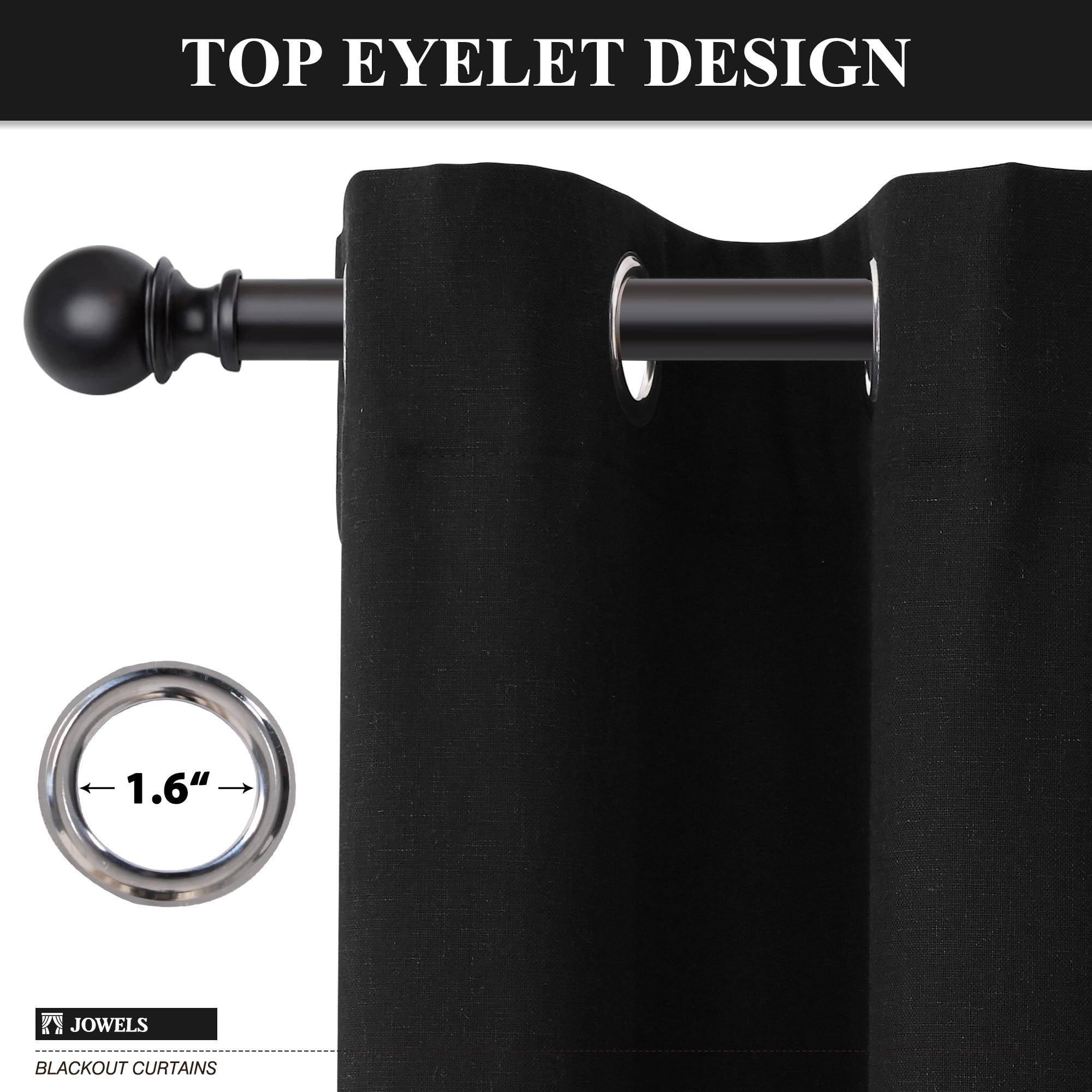 Jowels Jowels Black Linen Blackout Curtains 102 Length 2 Panels Set for Living Room Bedroom, 100% Black Out Thermal Insulated Linen Drapes, Room Darkening Grommet Curtains 102 Inches Long