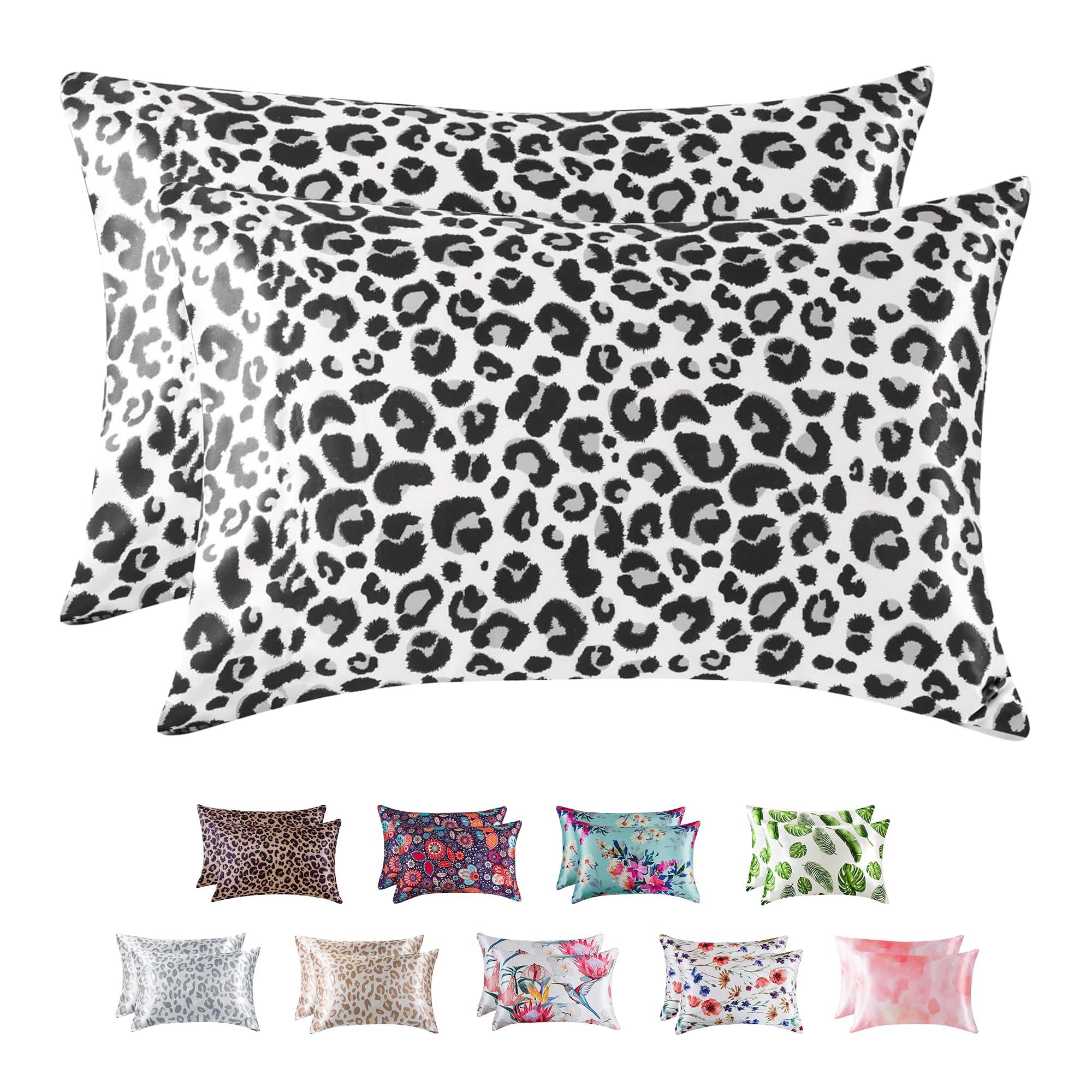 MR&HM MR&HM Satin Pillowcase for Hair and Skin, Silk Satin Pillowcase 2 Pack, Standard Size Pillow Cases Set of 2, Silky Pillow Cover with Envelope Closure (20x26, White Leopard)
