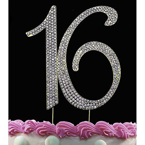 Yacanna 16 Cake Topper Sparkling Bling Gold 16th Birthday Cake Toppers (Sweet 16th Birthday Topper Gold)