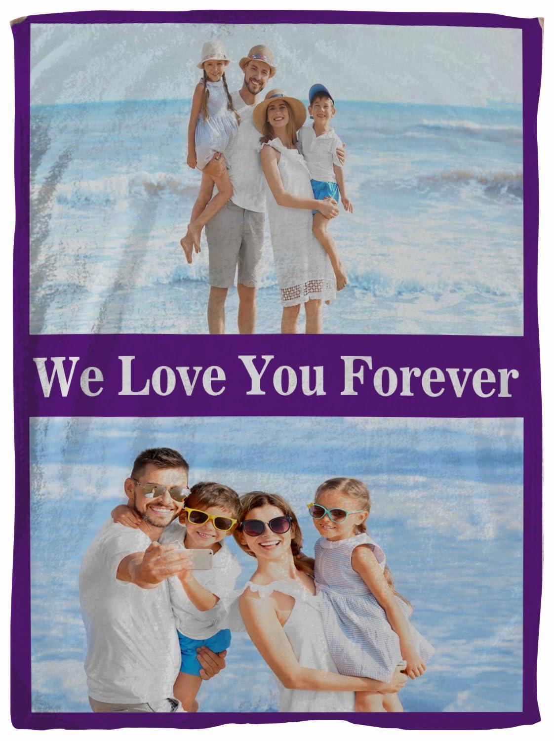 Pzwqkyn Personalized Blankets with Photos & Text, Customized Blankets with Pictures, Custom Throw Blankets for Adult Kid Birthday Christmas Halloween Fathers Mothers Valentines Day Gift, 40\" W x 50\" L