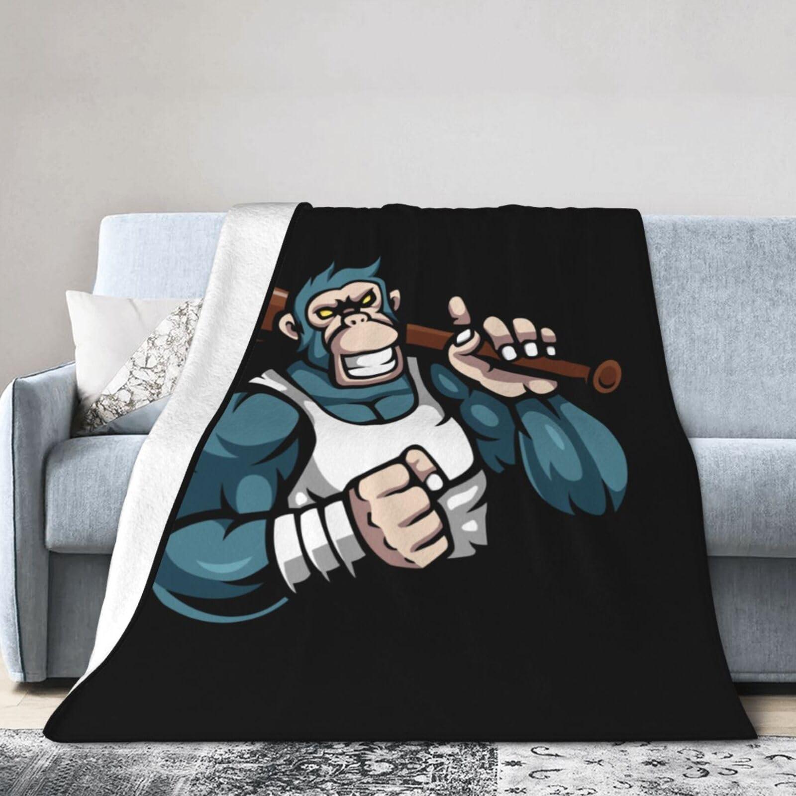 LIFANGMI Overbearing Monkey with Baseball Bat Throw Blanket for Couch Super Soft Cozy Chair Bed Blanket 40\"x30\" Flannel Throw Blankets