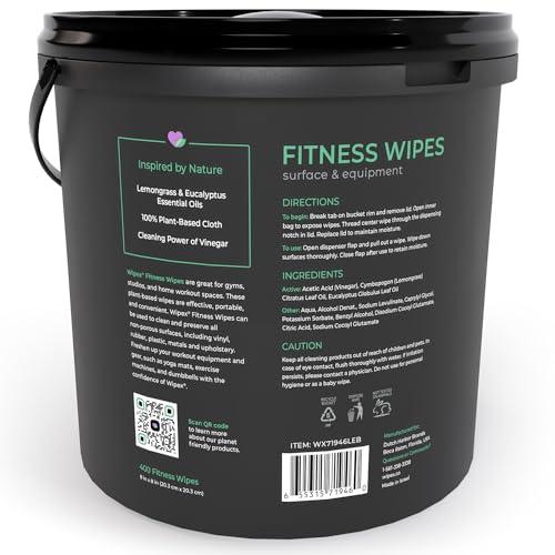 Wipex Wipex Gym Wipes Fitness Equipment Wipes, Plant-Based Cloth - Lemongrass, Eucalyptus and Vinegar Wipes to Clean Surfaces, Safe Yoga Mat Cleaner Wipes, All Purpose Gym Cleaner, 400 Count