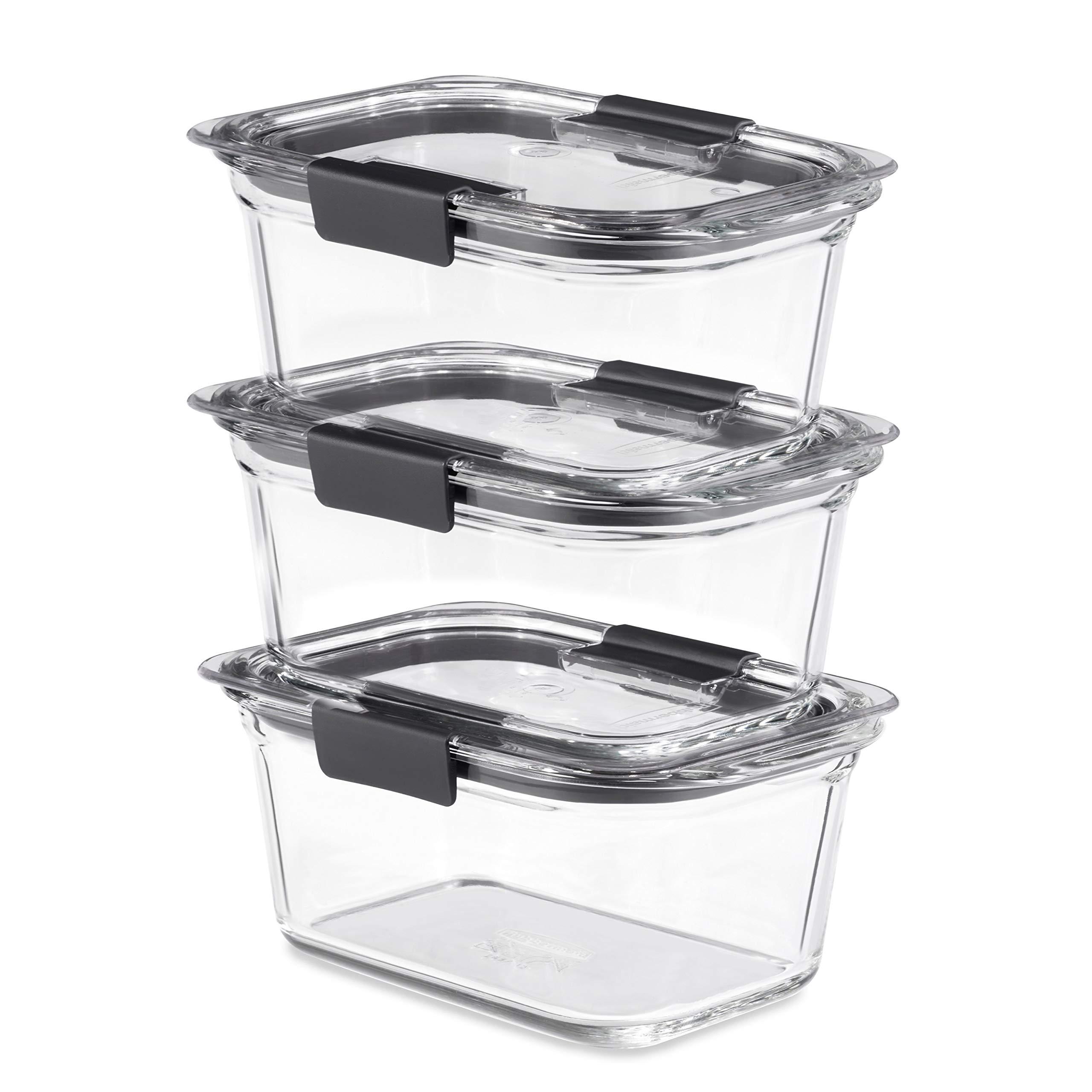 Rubbermaid Rubbermaid Brilliance Glass Storage Set of 9 Food Containers with Lids (18 Pieces Total), Set, Assorted, Clear & Brilliance Glass Storage 4.7-Cup Food Containers with Lids, Clear (Pack of 3)