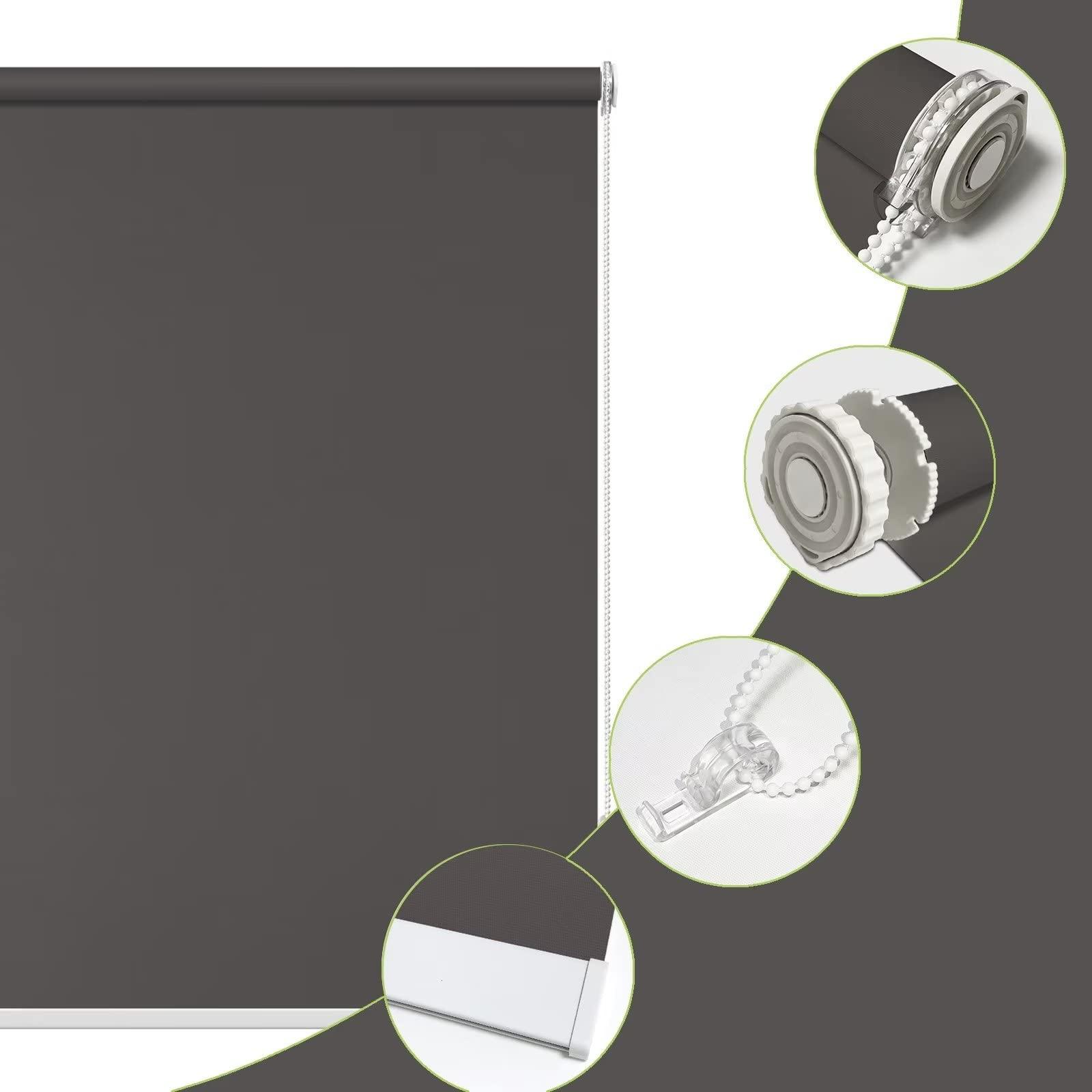 fhsblinds FHSBLINDS No Tool No Drill Blinds for Windows Roller Window Shades-Waterproof Blackout Light Blocking Custom Window Blinds & Shades for Home Kitchen Bedroom Office (Brown 100% Blackout, 75"W x 48"H)