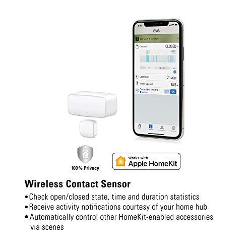 Eve Eve Door & Window Smart Contact Sensor for Doors & Windows, Notifications (Open/Closed State), Automatic Control of Accessories & Scenes, no Bridge, Apple HomeKit, Bluetooth, Thread