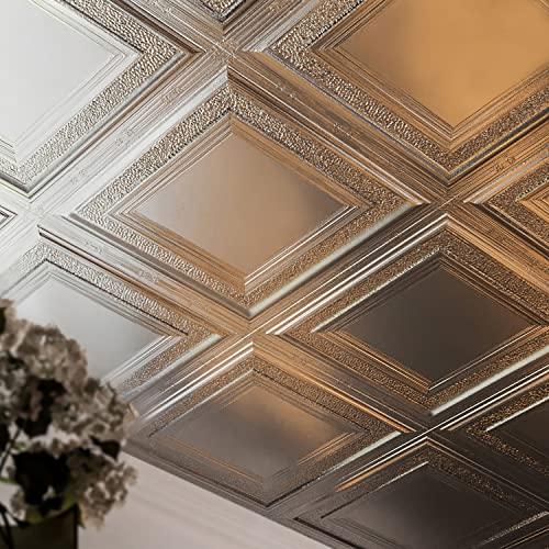 American Tin Ceilings American Tin Ceilings [5-Pack Kit Nail-Up Metal Tiles in Pattern #6 Nail-Up and Color Bright White Satin. 24\" x 24\" [20 sq ft] Genuine Tin | Made in the USA | Model: n-p06-wbs
