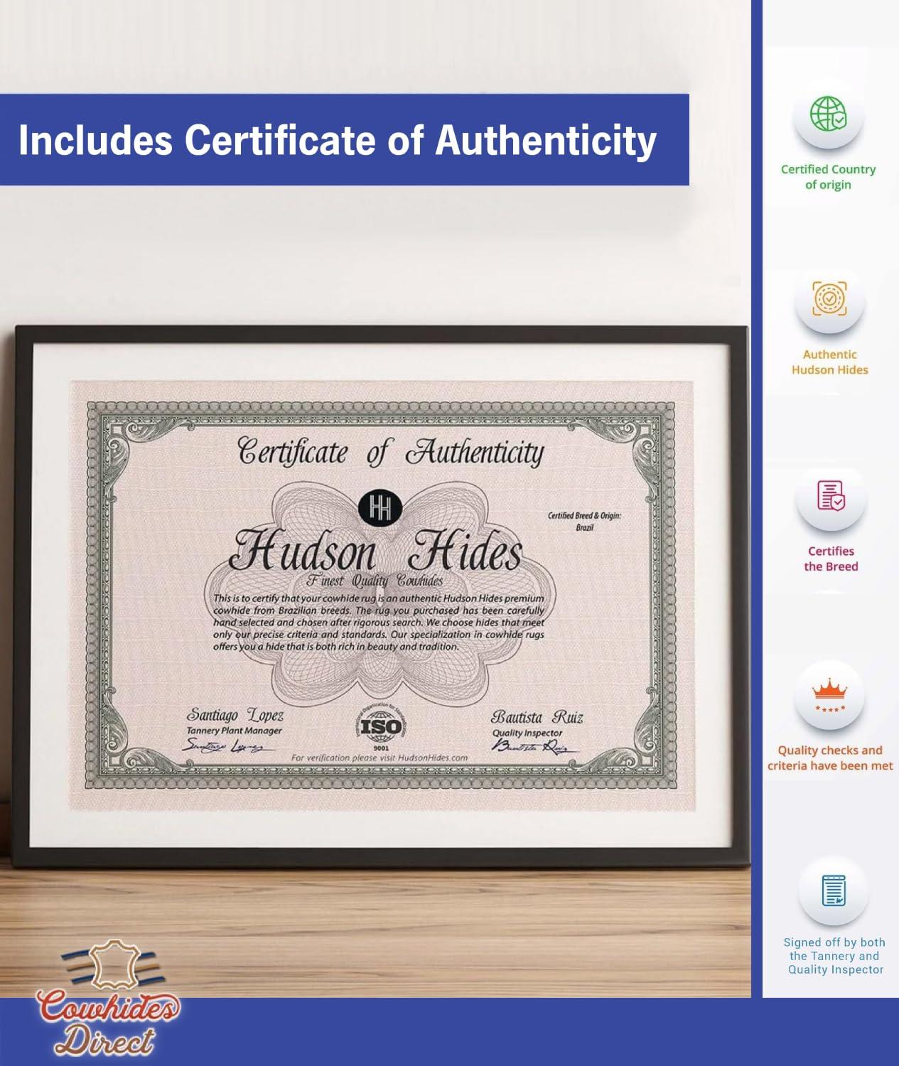 Cowhides Direct Cowhides Direct Genuine Cowhide Rug (Salt & Pepper) - Authentic Cow Rug with Non-Slip Suede Backing - Cow Rugs for Living Room, Bedroom & More - Decorative Rug (Black, 6x6 L)