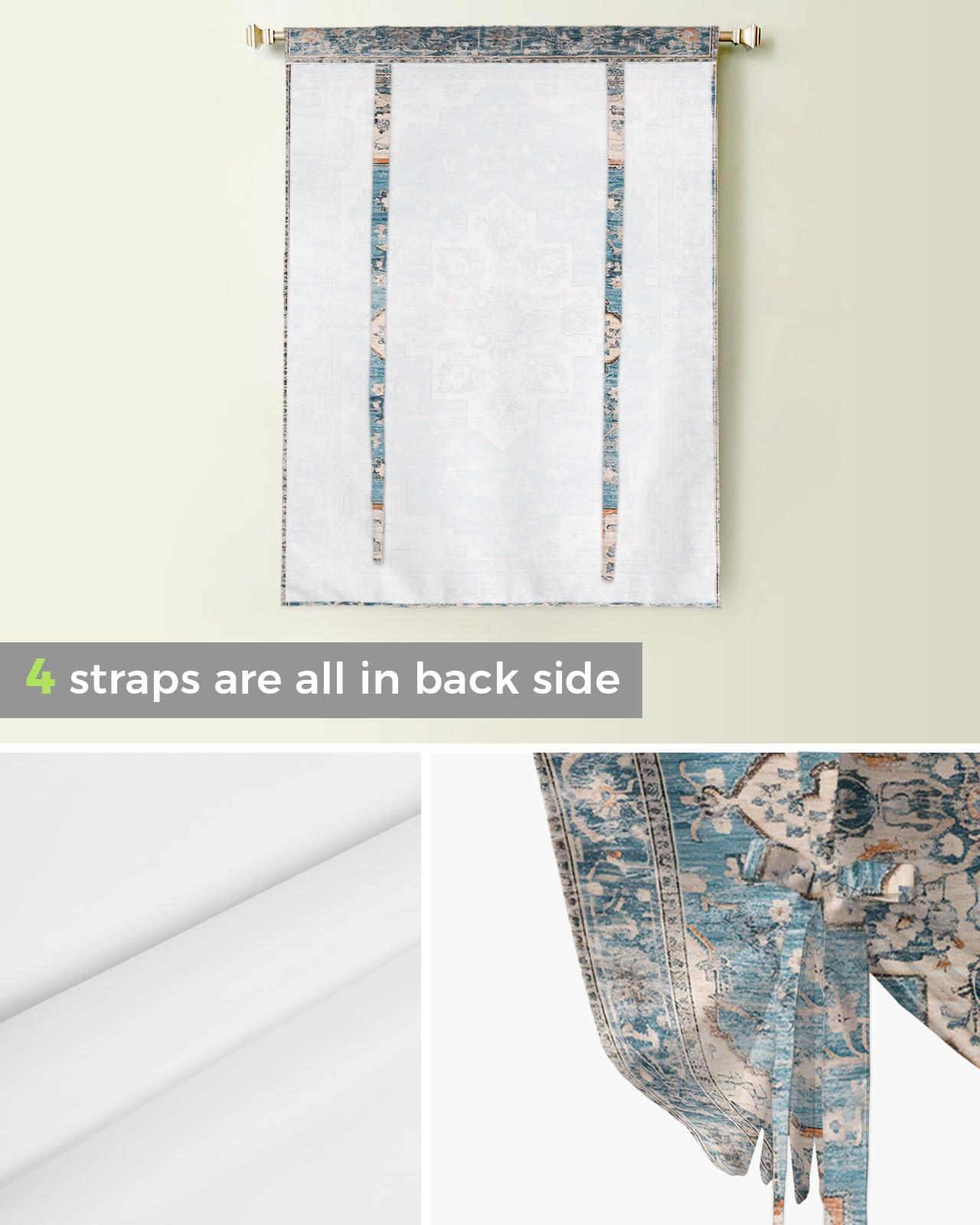 RisQiten RisQiten Blue Boho Balloon Curtains for Bedroom/Front Door/Bathroom, Middle Century Abstract Art Western Geometric Tie Up Curtains 63 Inch Length Kitchen Curtains Shades for Windows 46\"x63\"