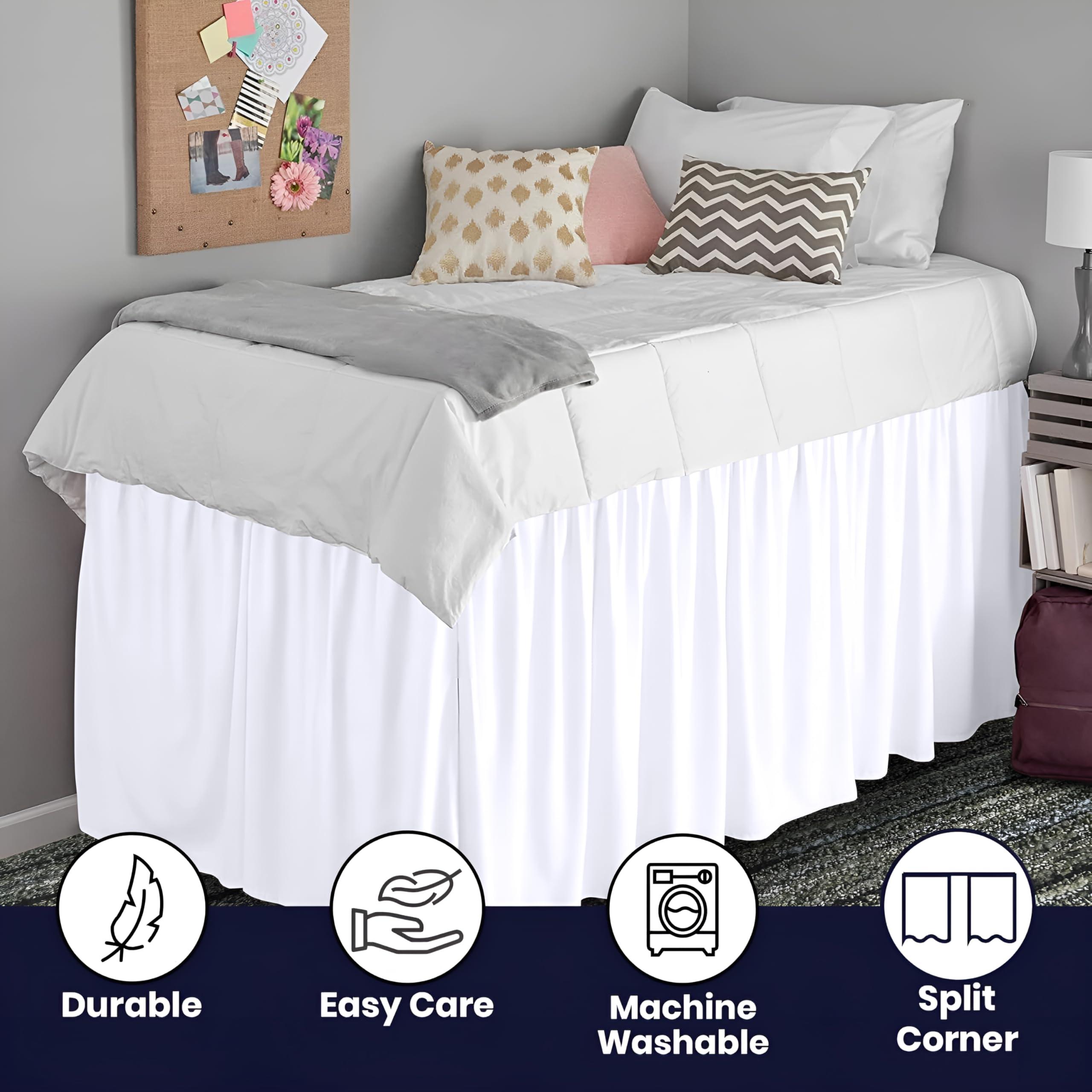 SGI bedding SGI bedding Dorm Bed Skirt Full XL 40 Inch Drop Length - White, Ruffled Pattern College Dorm Room Bed Skirts - Split Corner, Easy Care, Wrinkle Free 1800 Series Microfiber Bed Skirt