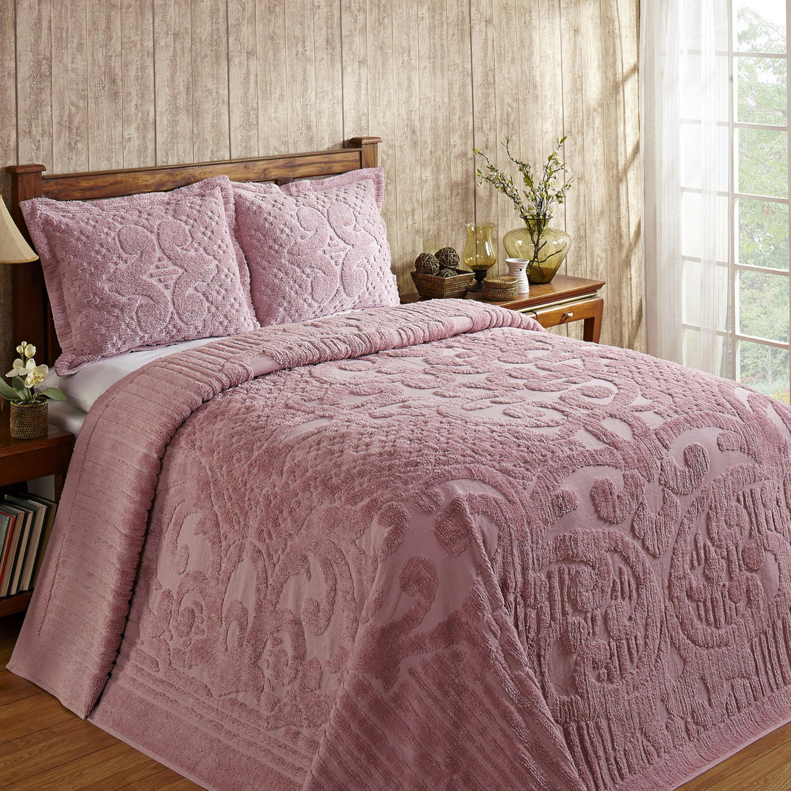 Better Trends Better Trends All Season Bedspread 100% Cotton Chenille Bedspreads Coverlet Luxurious Medallion Pattern Tufted 1 Piece Full/Double Size 96\" X 110\" Soft Lightweight Pink Bedding Ashton Collection