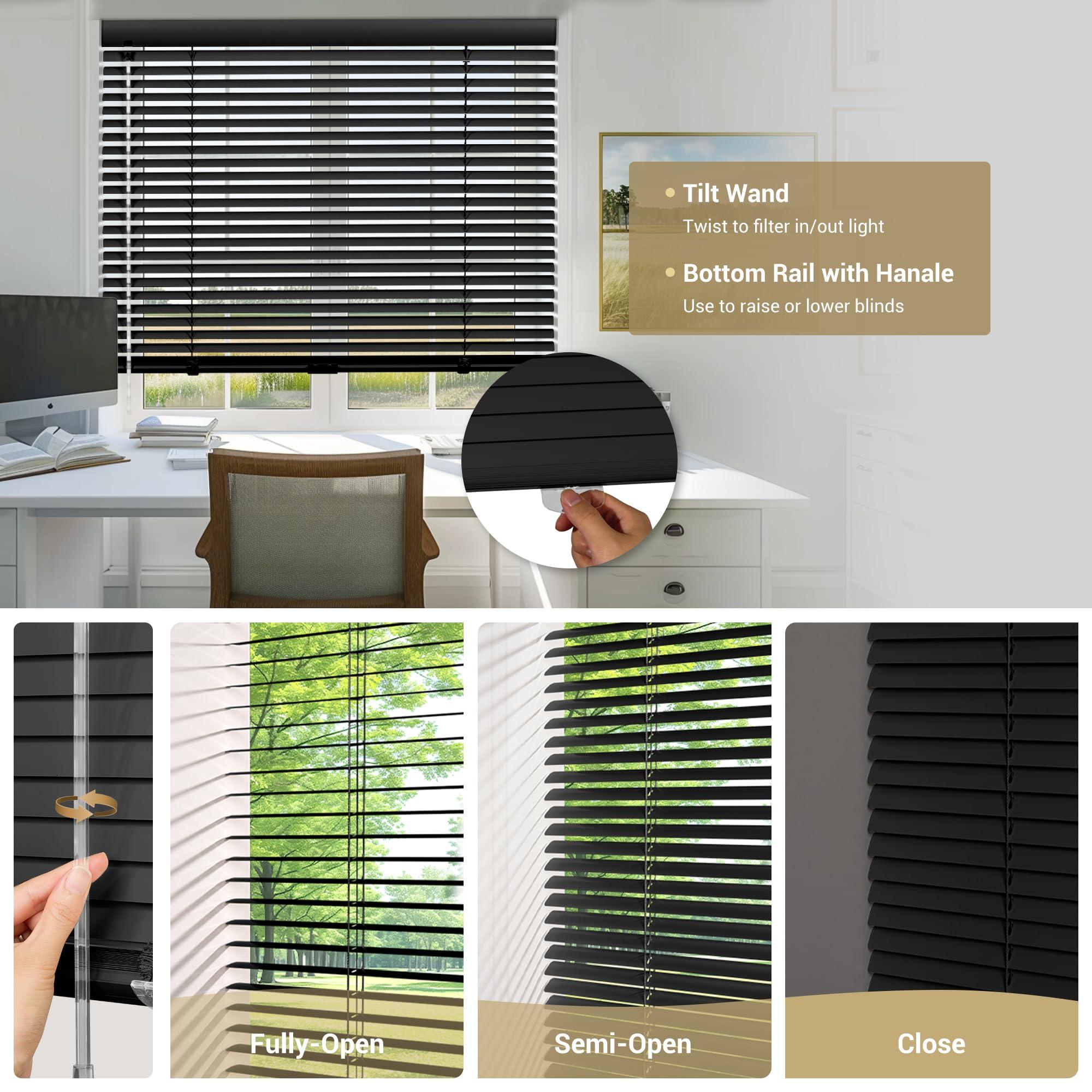 HOTSOON HOTSOON Aluminum Mini Blinds, 1" Slat Cordless Window Shades, Custom Horizontal Window Blinds Cut to Size Room Darkening Venetian Blinds for Windows Home Office Living Room,Black,37" W x 56" H