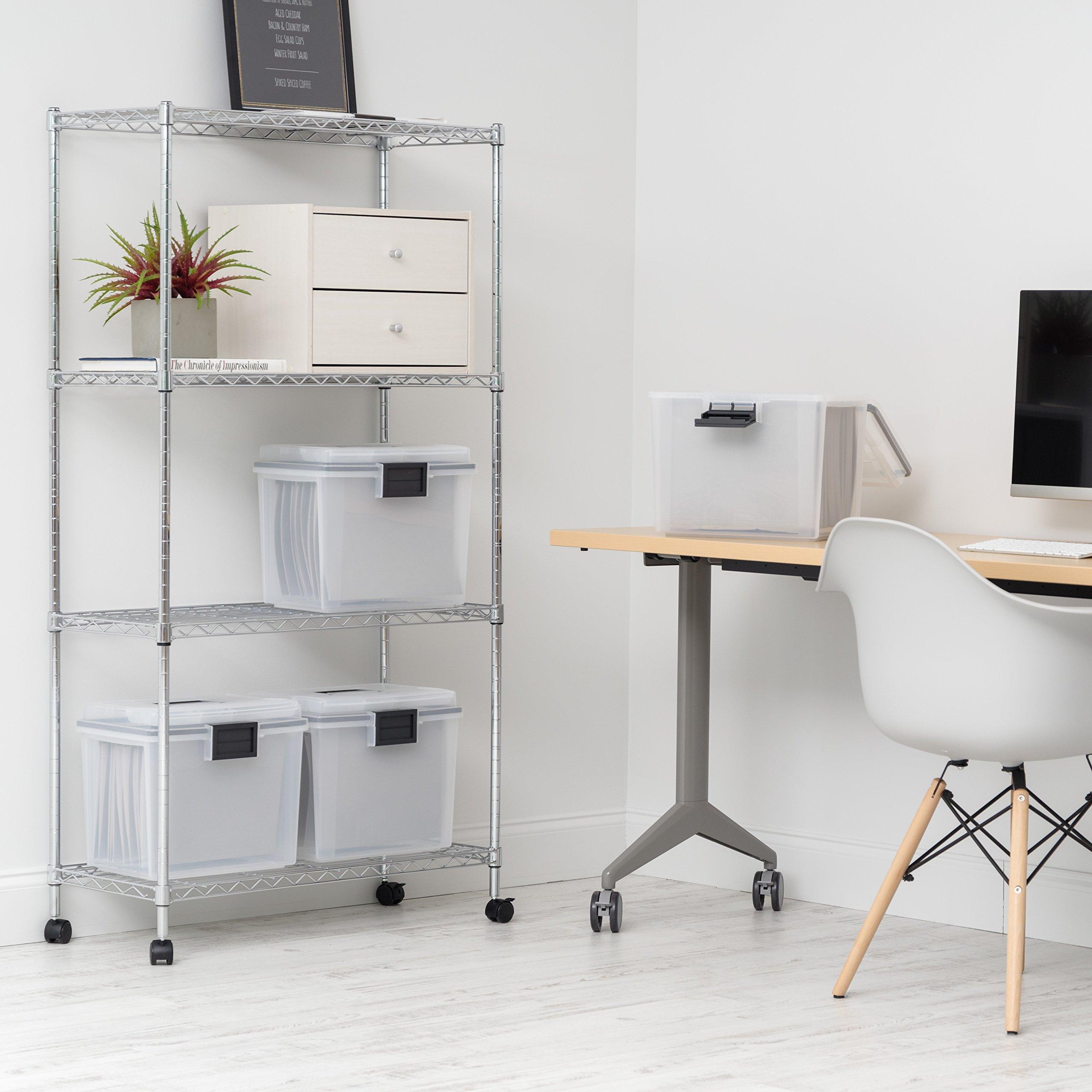 IRIS USA, Inc. IRIS USA File Box WeatherPro Portable File Organizer Plastic File Box for Letter File w/ Organizer-Lid, Durable Lid and Gasket Seal, Secure Latching Buckles, Stackable, Lockable, Clear 19 Qt. 4 Pack