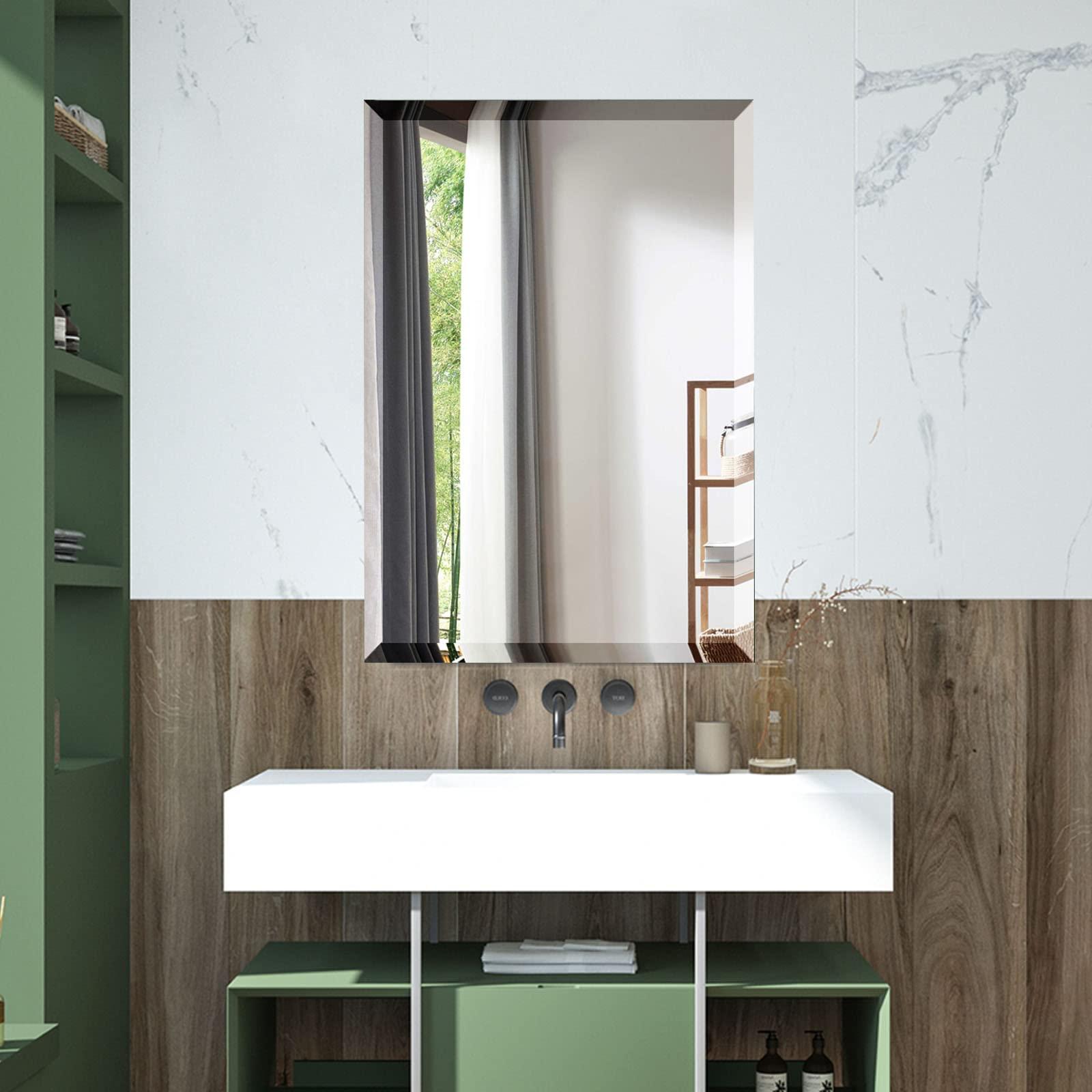 Mirrorons Mirrorons Beveled Mirror, Bathroom Mirrors for Wall 24\" x 36\", Frameless Rectangle Bathroom Mirror with Beveled Edge, Hangs Horizontally or Vertically, Upgraded Packing