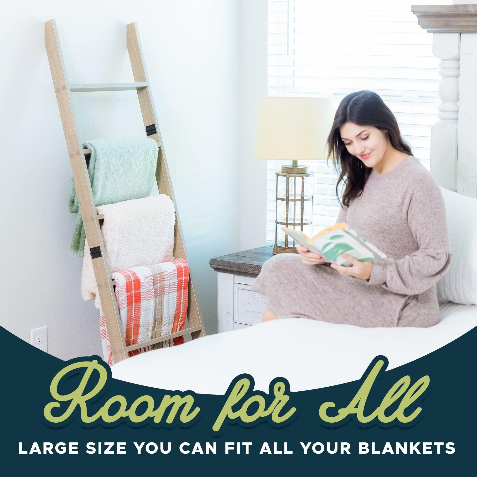 RELODECOR Blanket Ladder for Living Room and Bedroom, 5ft 8 inch, 6-Tier Wall Leaning Laminate Snag Free Construction (Smokey Oak) Rustic Decorative Farmhouse Blanket Storage, Quilt Rack, Ladder Shelf