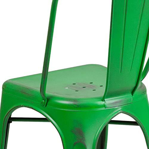 Flash Furniture Flash Furniture Commercial Grade Distressed Green Metal Indoor-Outdoor Stackable Chair