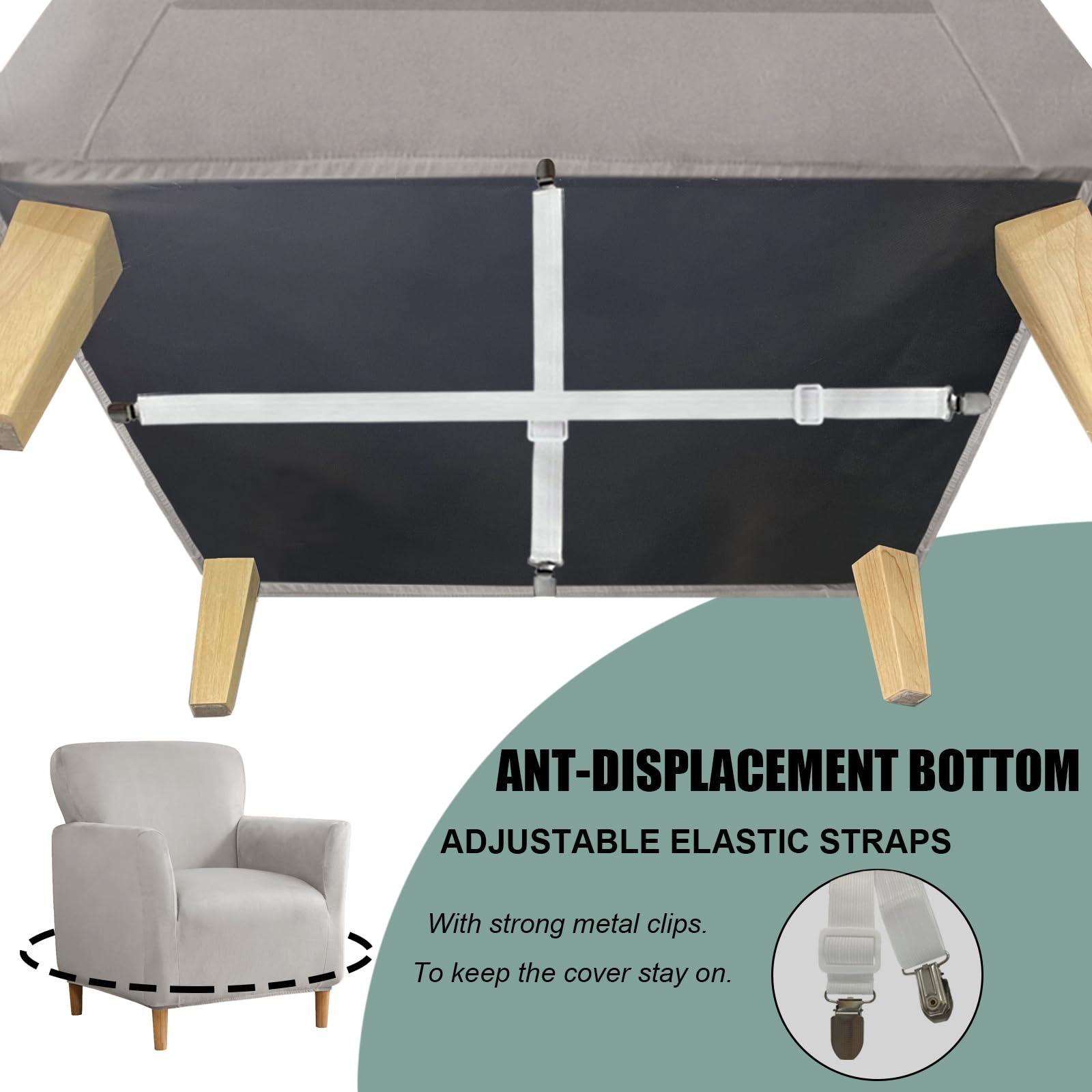 UNBBRRL UNBBRRL Chair and Ottoman Slipcover Set, Stretch Velvet Chair and Ottoman Cover, Banquet Armchair Covers for Living Room (Light Gray,Chair+ Seat+ Rec Ottm)