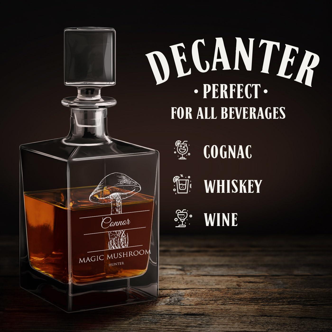Maverton Maverton Geometric Whiskey Decanter with engraving - Symmetrical Carafe for him - Customized Glassware for man - Stylish Barware for Birthday - Whisky Decanter for husband - Mushroom