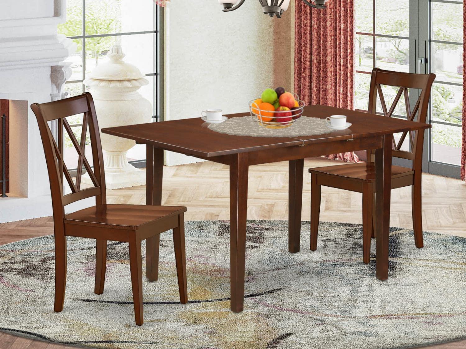 East West Furniture East West Furniture NOCL3-MAH-W 3 Piece Kitchen Table Set for Small Spaces Contains a Rectangle Dining Table with Butterfly Leaf and 2 Dining Room Chairs, 32x54 Inch, Mahogany