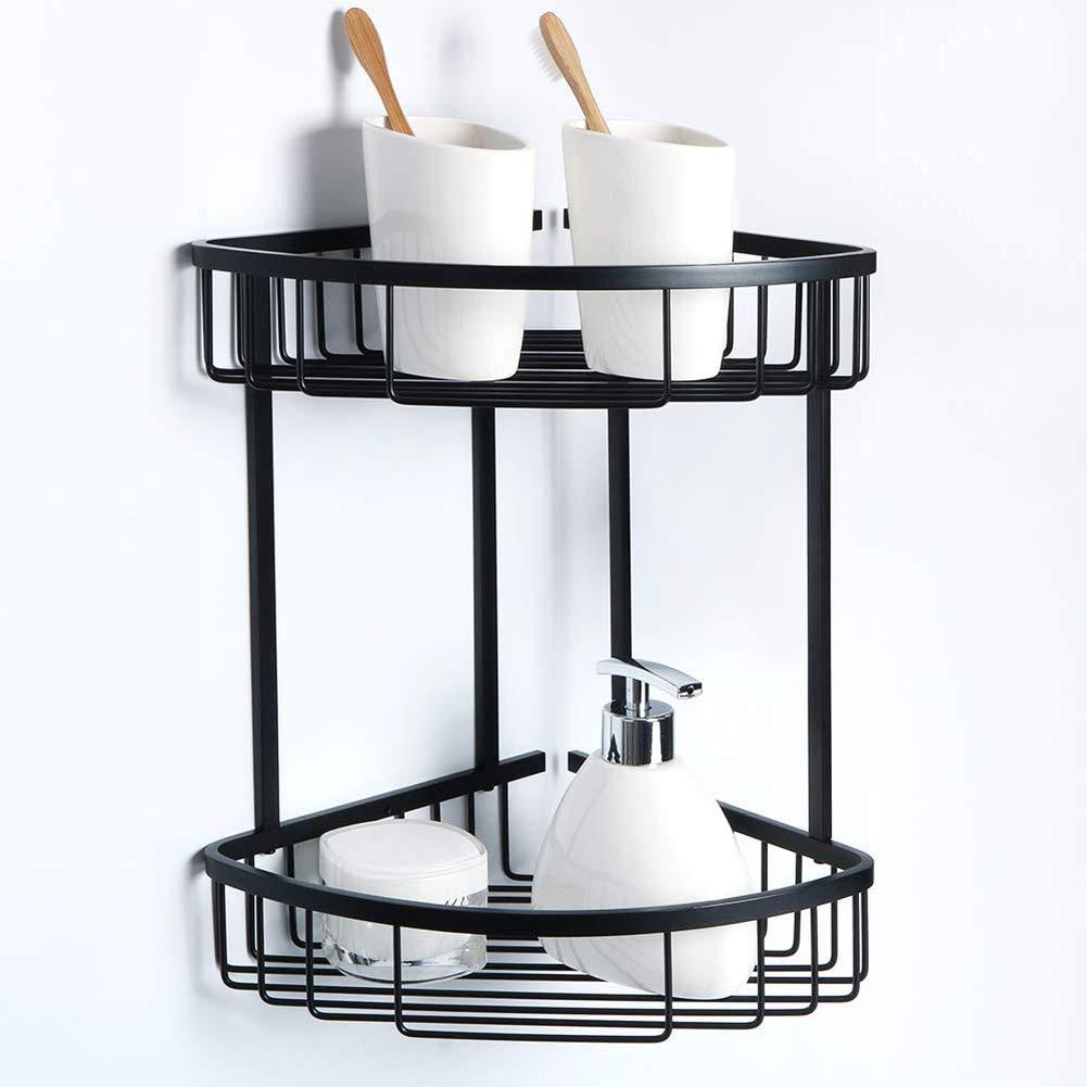 jehdfbvssjcbcsvfd Corner Shelf Bathroom Storage Box 2-Tier Shower Basket Brass Corner Shower Caddy Shower Corner Shelf for Bathroom Storage for Soap Shampoo Shower for Bathroom and Kitchen Gold (Black)