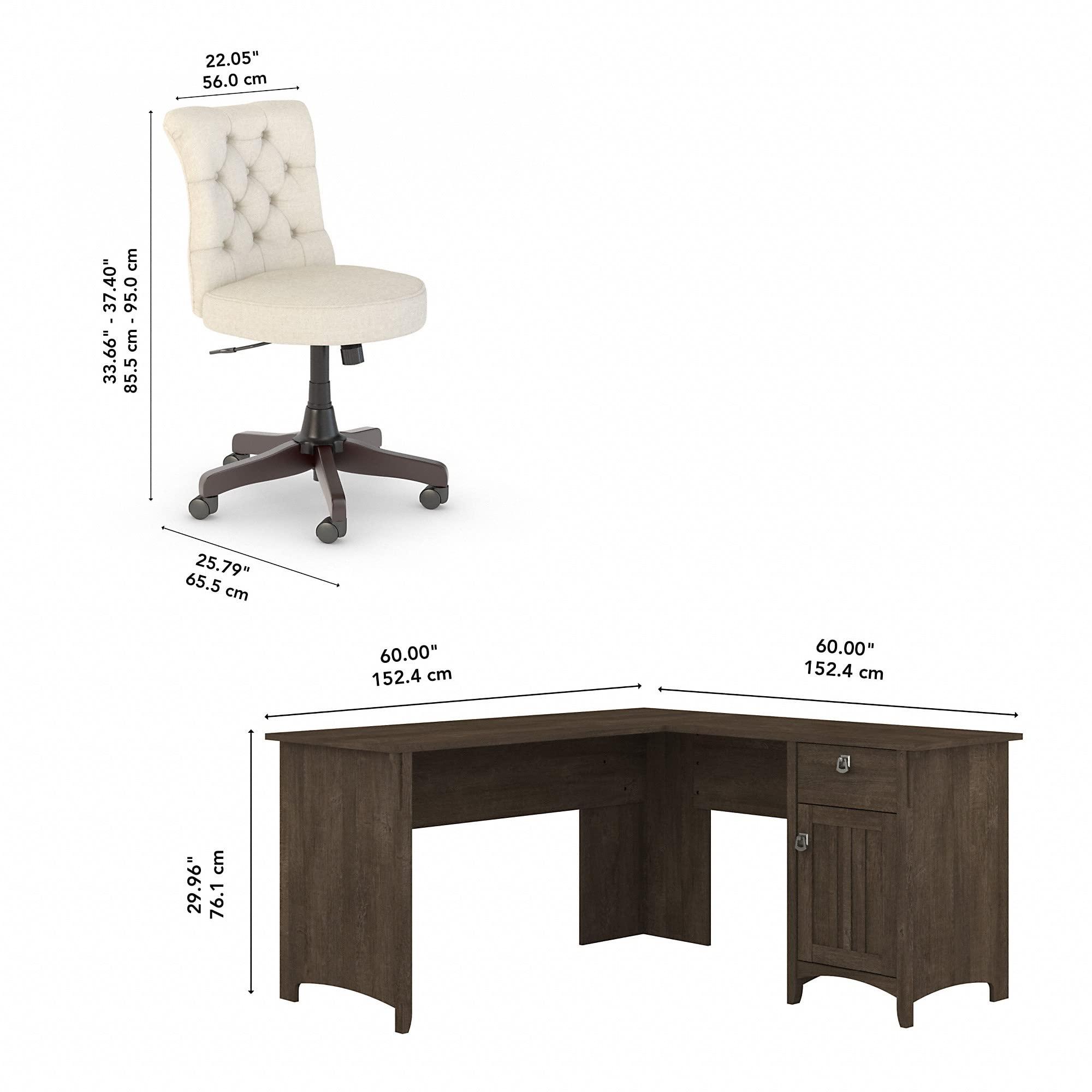 Bush Furniture Bush Furniture Salinas 60W L Shaped Desk with Mid Back Tufted Office Chair in Ash Brown