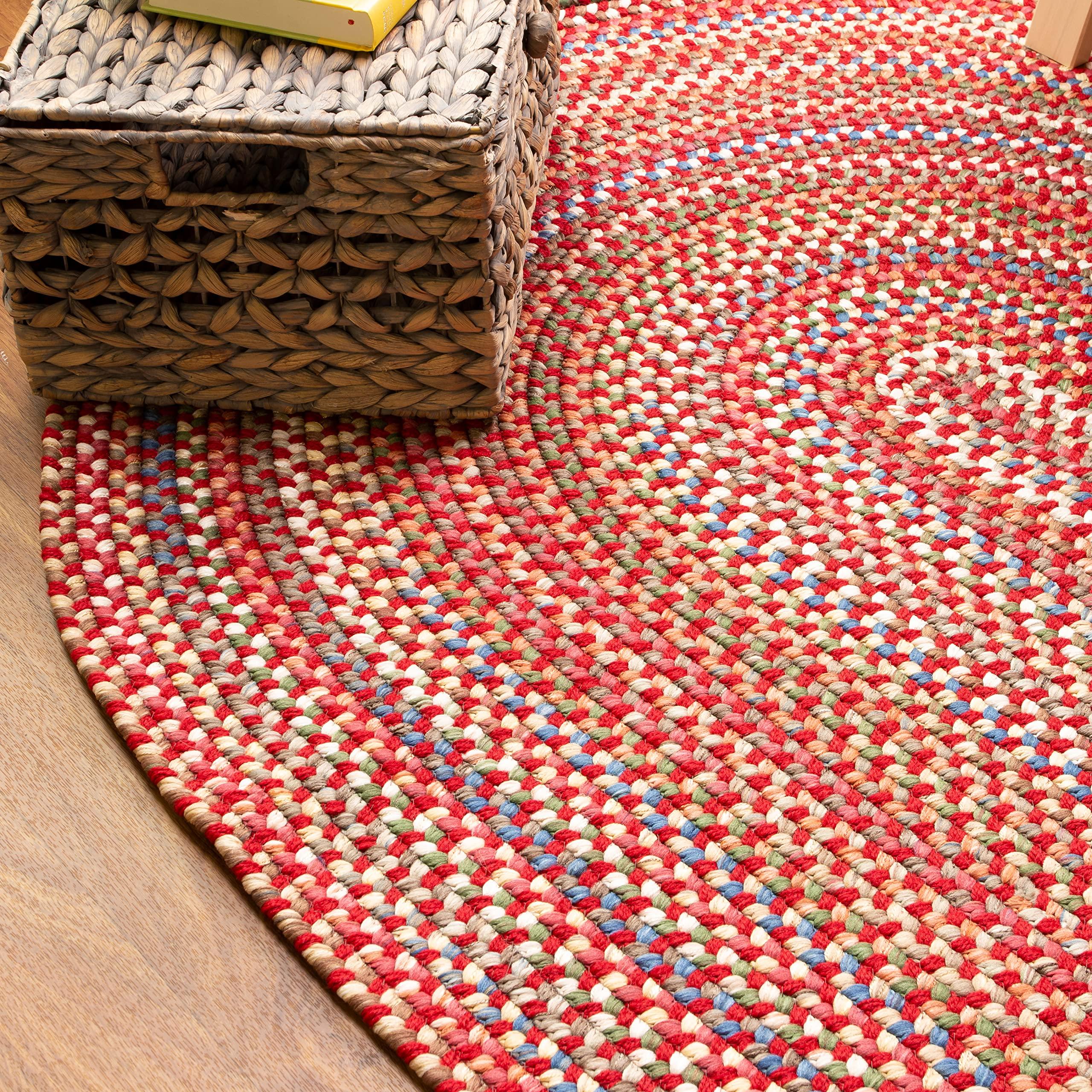 Super Area Rugs Super Area Rugs Roxbury American Made Braided Rug for Indoor Outdoor Spaces, Red/Natural Multi, 3' X 5' Oval