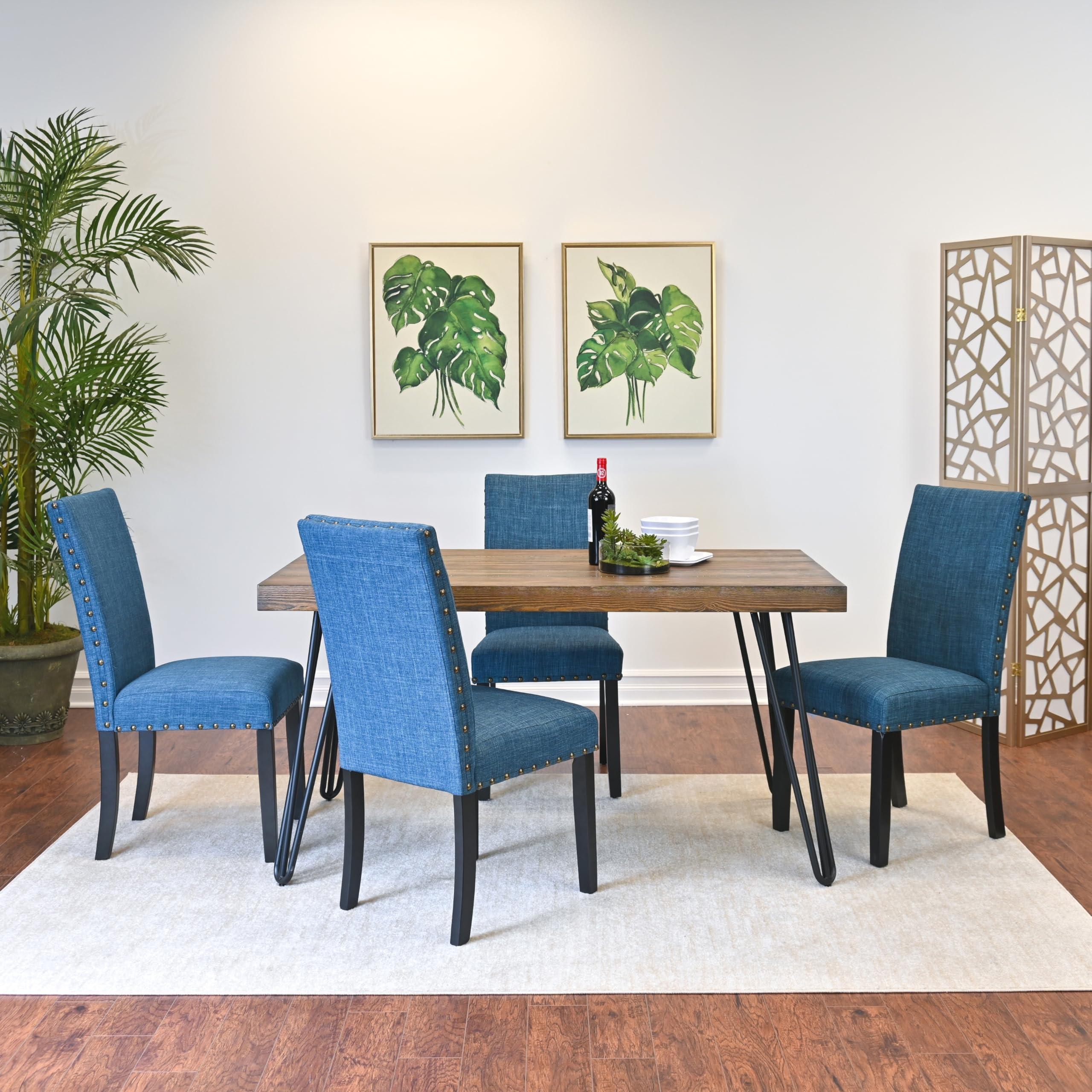 Roundhill Furniture Roundhill Furniture Amisos 5-Piece Dining Set, Hairpin Dining Table with 4 Chairs Blue
