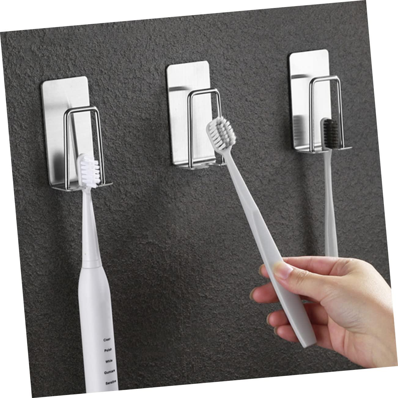 DRESSOOS DRESSOOS 2 Pcs Toothbrush Rack Toothbrush Holder Toothbrush Organizer Electric Toothbrush Toothpaste Automatic Toothbrush Cup Holder Cutlery Drainer Adhesive Shelves Stainless Steel Silver