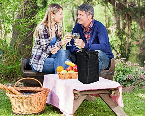 Vina Vina 4 Bottle Wine Carrier - Travel Insulated Wine Carrying Case Cooler Tote Bag with Detachable Divider and Strong Handle, Great for Picnic, Beach Days,Party, Black