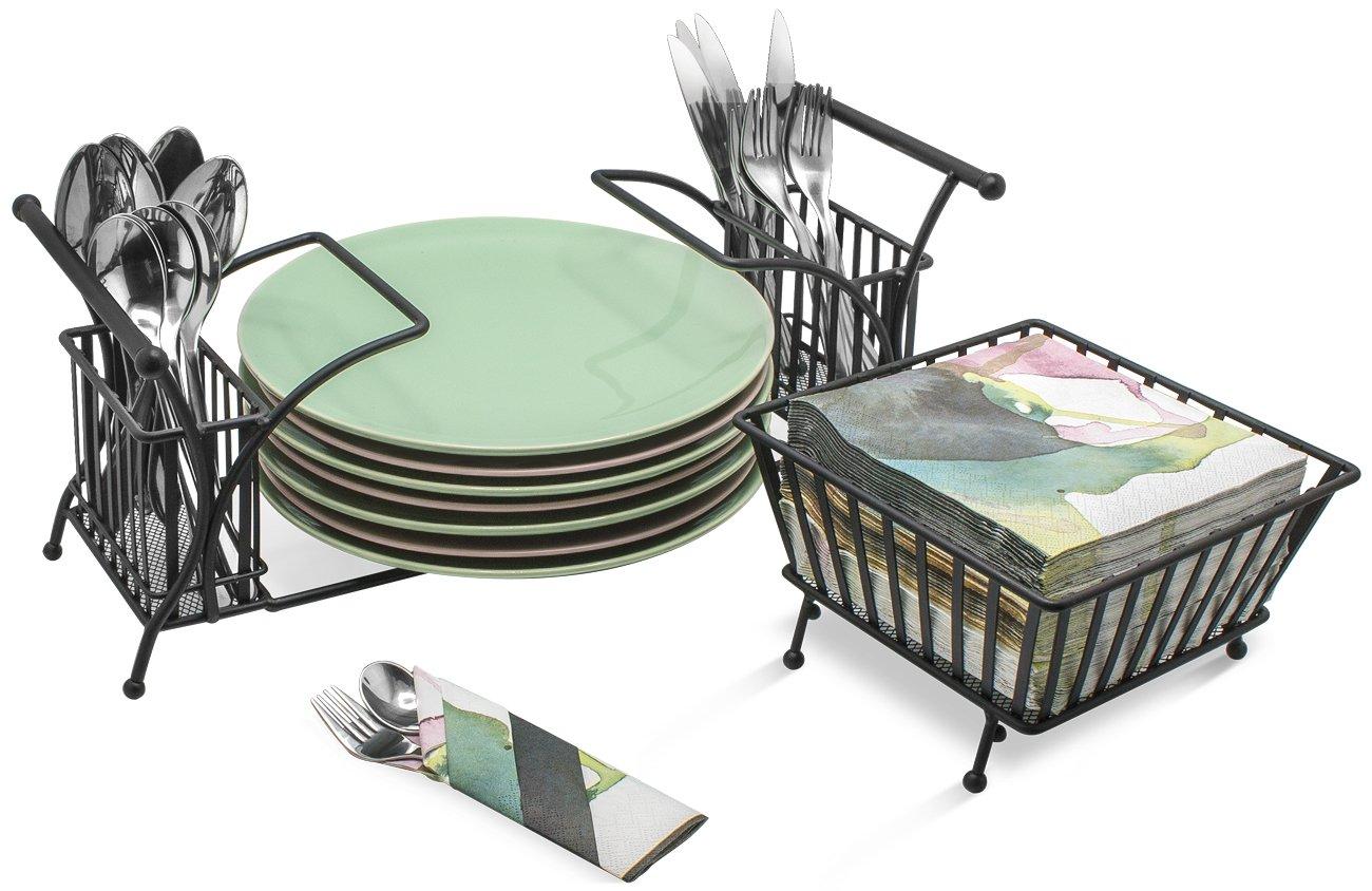 Sorbus Sorbus Utensil Caddy — Use For Napkin, Cutlery, Plate Holder — Stackable Flatware Caddy, Tabletop Organizer — Ideal for Dining Table, Party, Buffet, Kitchen, Entertaining (Black)