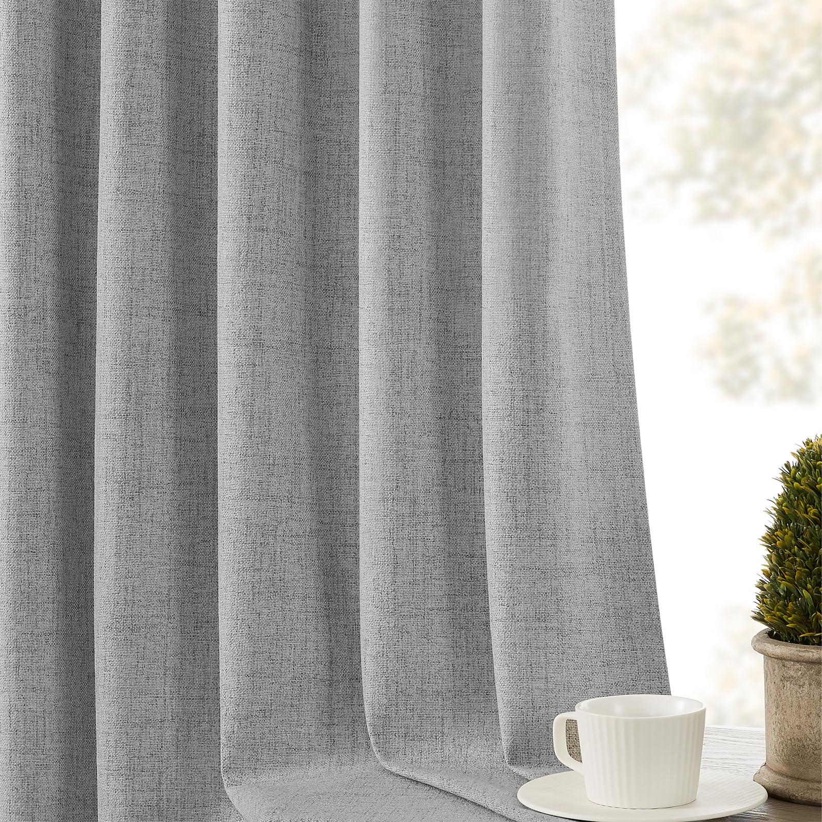 CUCRAF CUCRAF Linen 100% Blackout Curtains 108 Inch Length 2 Panels Set, Back Tab and Rod Pocket Curtain for Living Room Bedroom, Room Darkening Window Drapes Thermal Insulated, (52x108 inch, Light Grey)