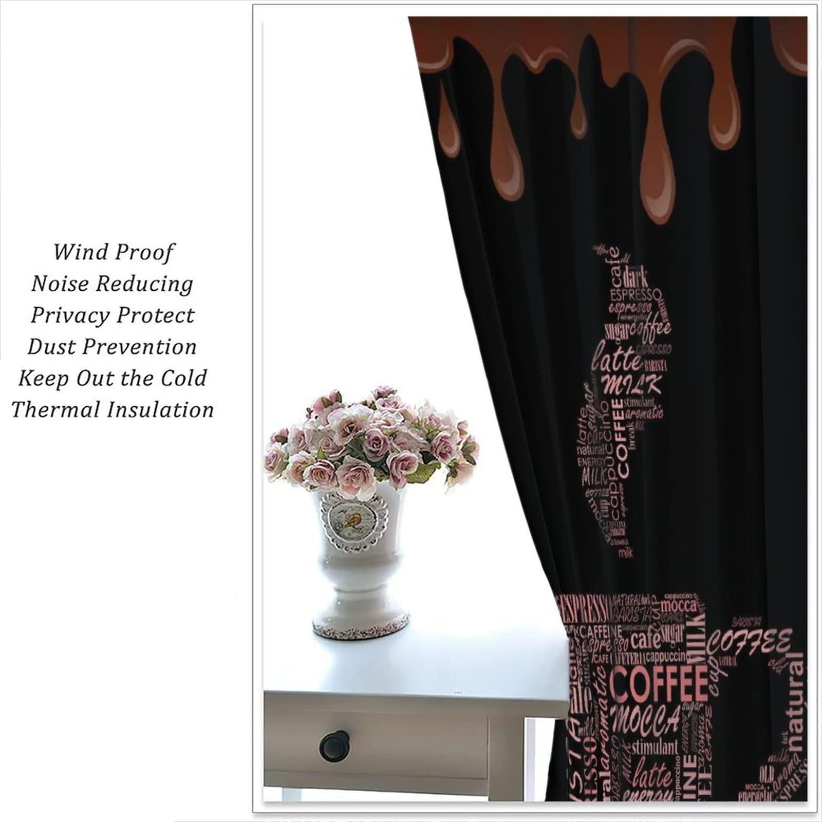 SENRUEGT Coffee Themed Curtains, Chocolate Coffee Cups Retro Living Room Kitchen Cafe Window Treatments Drapes 72x63in