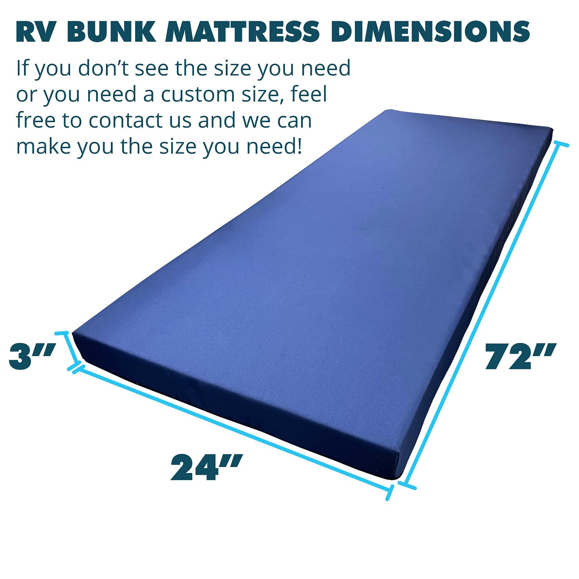 Foamma Foamma 3 x 24 x 72 Water Resistant Memory Foam RV Bunk Mattress, Firm High Density Foam Base, Comfortable and Durable Polyester Cover, Truck, Camper, Travel Trailer, Made in USA!