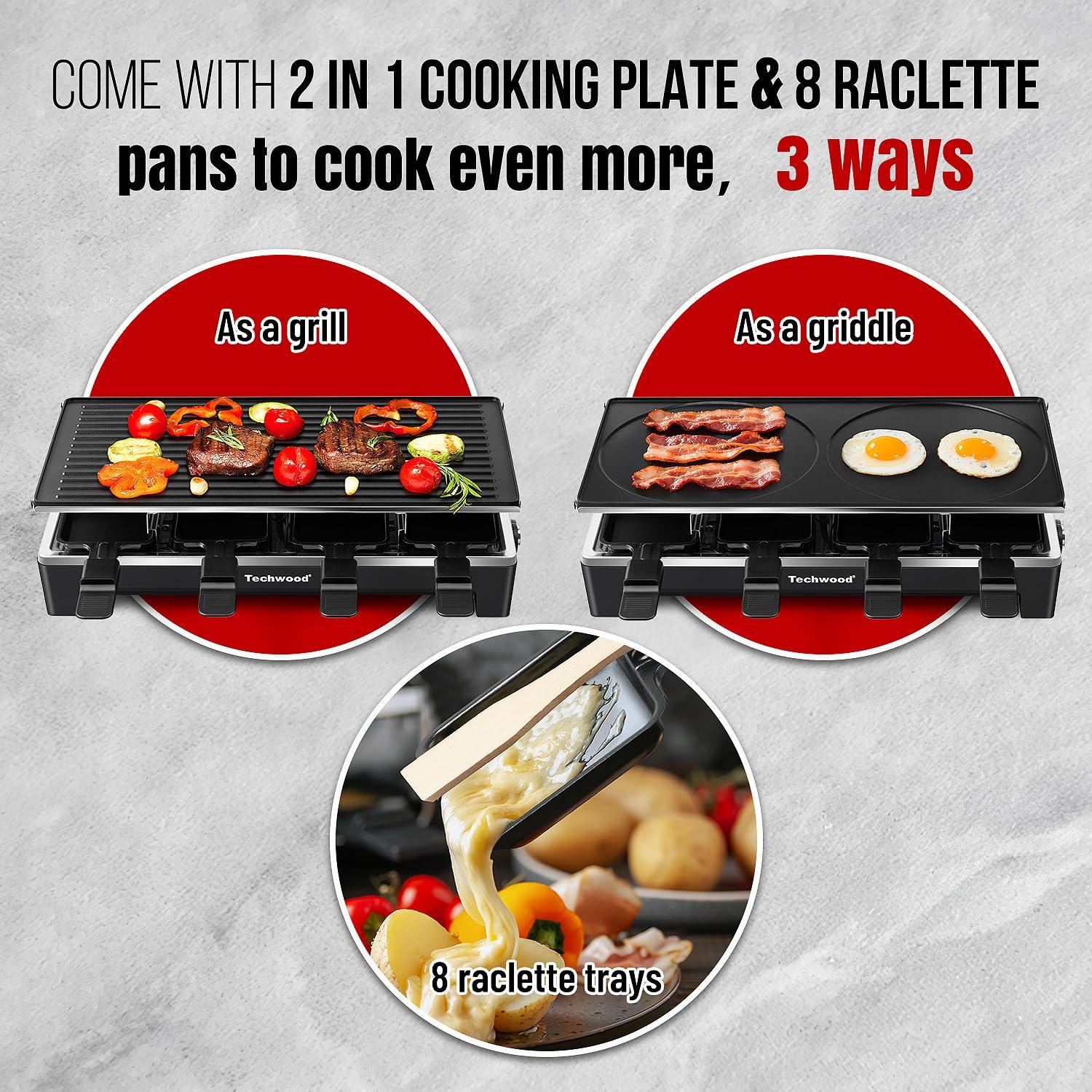 Techwood Raclette Grill, Techwood Electric Table Indoor Grill Korean BBQ Grill, Removable 2-in-1 Non-Stick Grill Plate, 1500W Fast Heating with 8 Cheese Melt Pans, Ideal for Parties and Family Fun