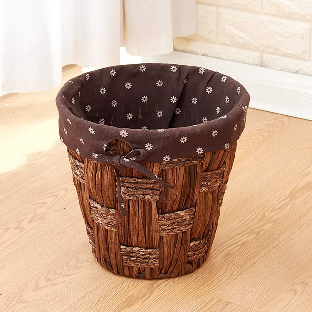YKLL YKLL Trash Can Round Rattan Waste Basket,small Wicker Woven Storage Baskets,square Decorative Trash Can With Liner,office Waste Bin Recycle Bin For Cafe,home Trash Bin (D 17.5x17.5x21.5cm)