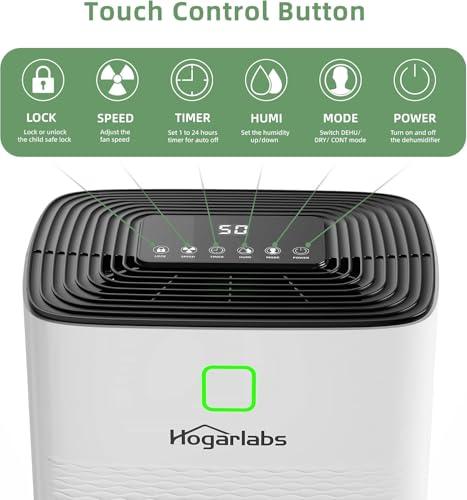 HOGARLABS HOGARLABS 34 Pint Dehumidifiers for Home Basements, with 3 Working Modes, Overflow Protection, and Auto Shut off Restart. Ultra Silent Dehumidifier with Drain Hose, Intelligent Humidity Control