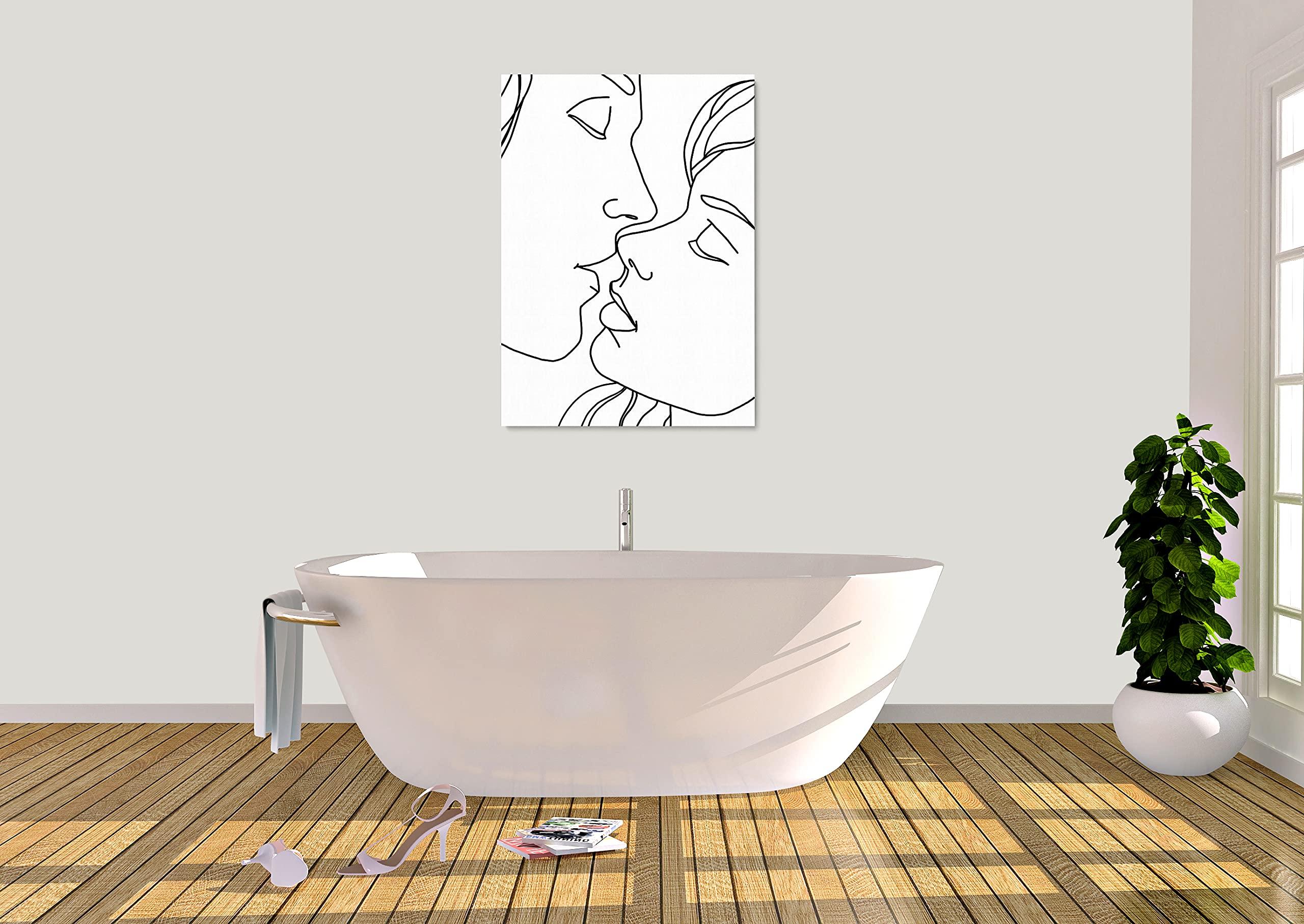 INTALENCE ART INTALENCE ART Couple Kiss Line Drawing Wall Art Decor Modern Minimalist Print on Canvas, 24x32 inches Romantic Lovers Picture Home Decor,Unique Black and White Living Room and Bedroom Poster Decoration. Classic Wrapped Artwork. Easy and Ready to Hang