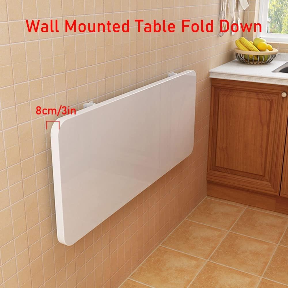 RADAAB RADAAB Wall Mounted Folding Desk and Dining Table for Small Space, Floating Desk, Bright White Finish, Workbench Study Table for Office, Bedroom, Balcony, Home Bar (Size : 120x30cm/47x12in)