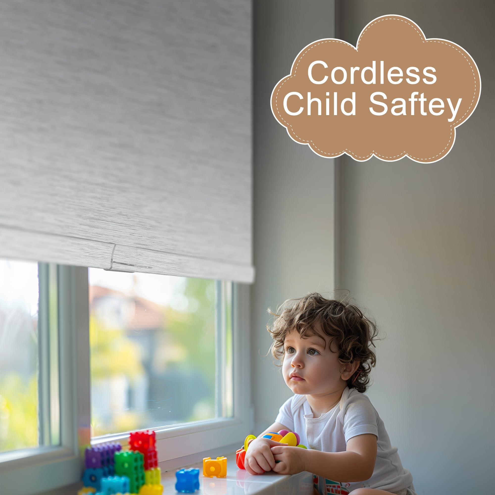 Sulugood Sulugood,Blackout Roller Shades for Windows,Free-Stop Cordless Roller Blinds with Cassette Valance,Striped Jacquard Window Shades for Bedroom,Thermal Insulated Fabric,White Stripes,53" W x 60" H