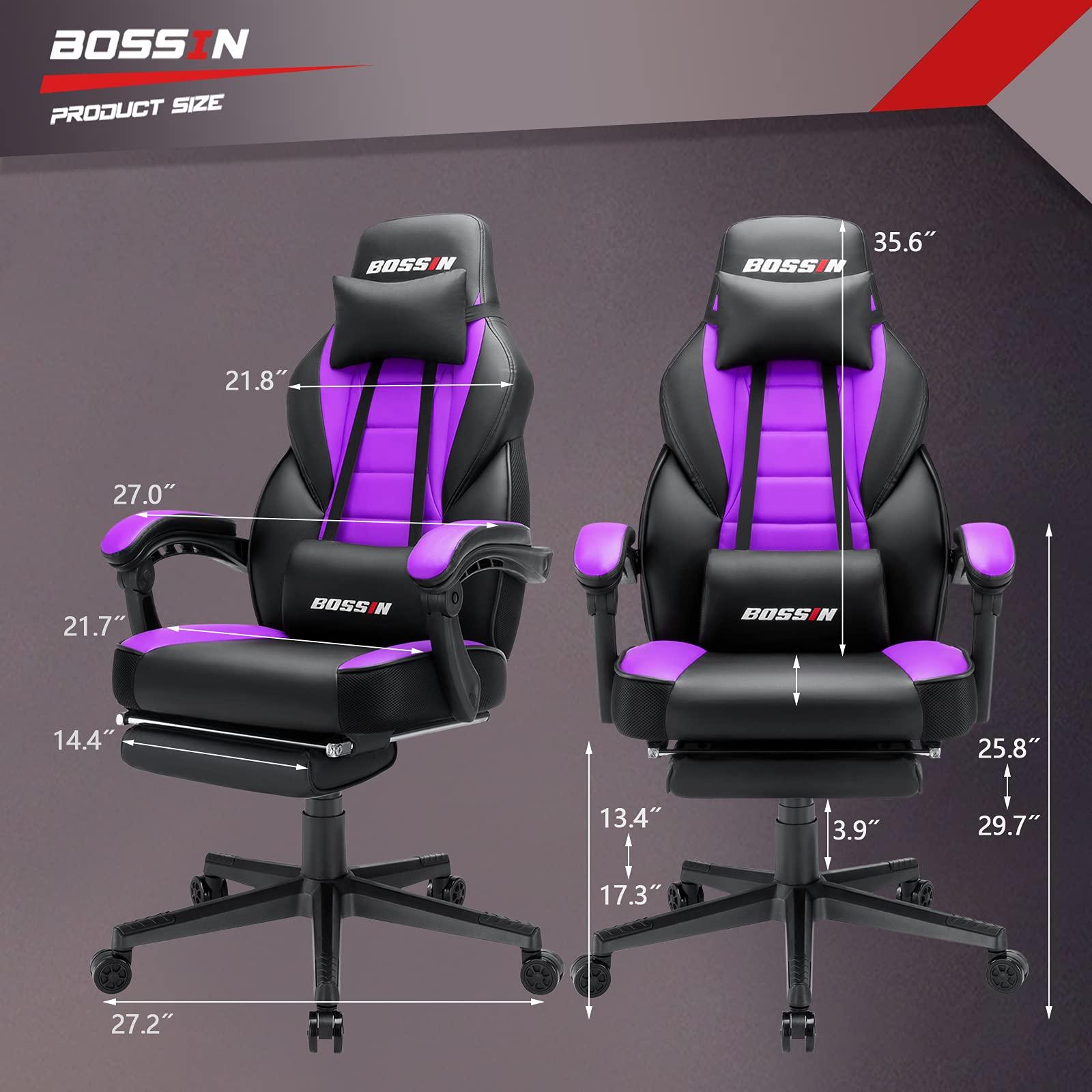 BOSSIN BOSSIN Gaming Chair with Footrest and Massage 400lb Weight Capacity, Big and Tall Gaming Chair for Adults, Ergonomic Heavy Duty Gaming Chair with Large Size Seat and High Back