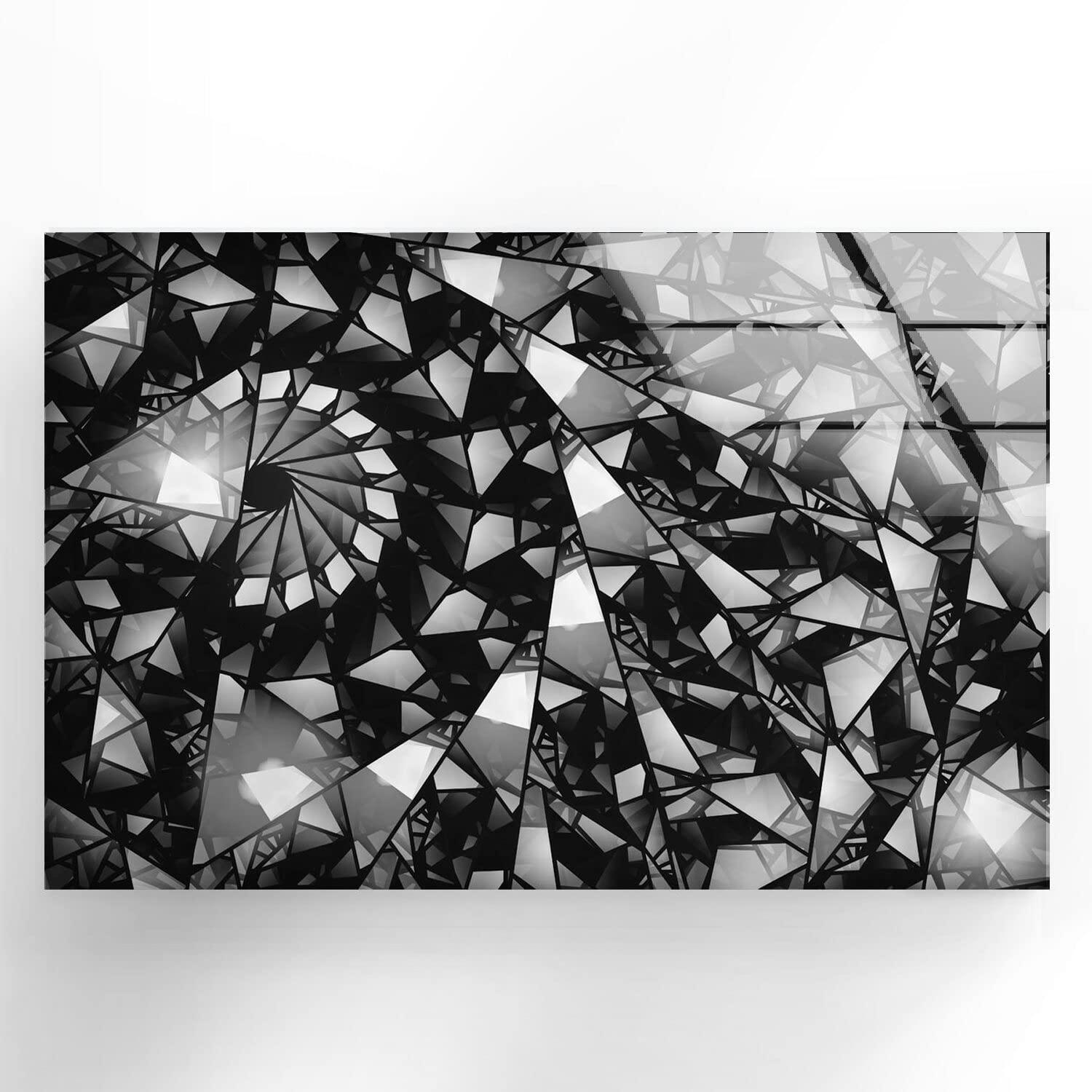 My Photostation.com Myphotostation Black and White Abstract Tempered Glass Wall Art 43Wx27H\'\' Abstract Wall Art Geometric Art Decor Glass Printing Large Wall Art for Living Room Tempered Glass Panel Stained Wall Decor