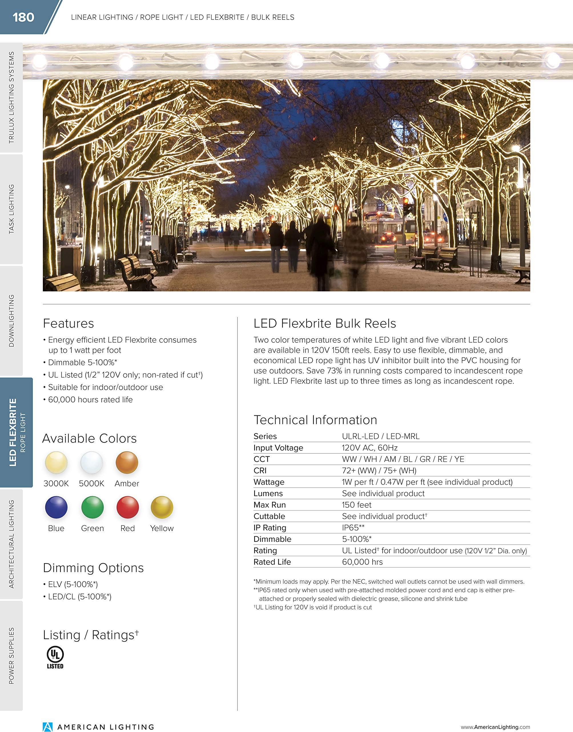 American Lighting 120V Flexbrite LED Dimmable Rope Light Reel, 1/2-Inch Diameter