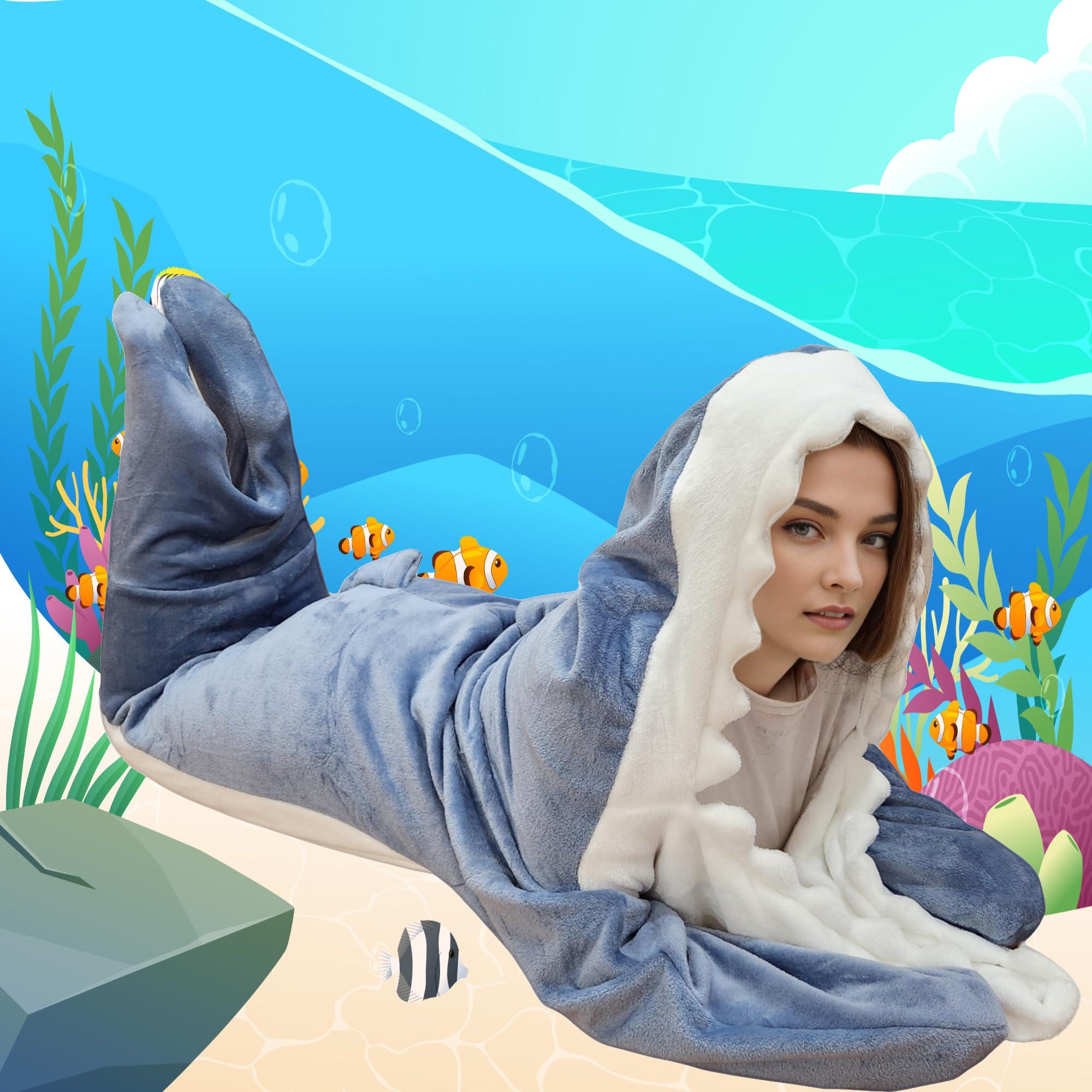 Generic Generic Mr_OP, shark blanket, shark wearable blanket, adult shark blanket wearable, shark blanket hoodie onesie. (BLUE, Medium)