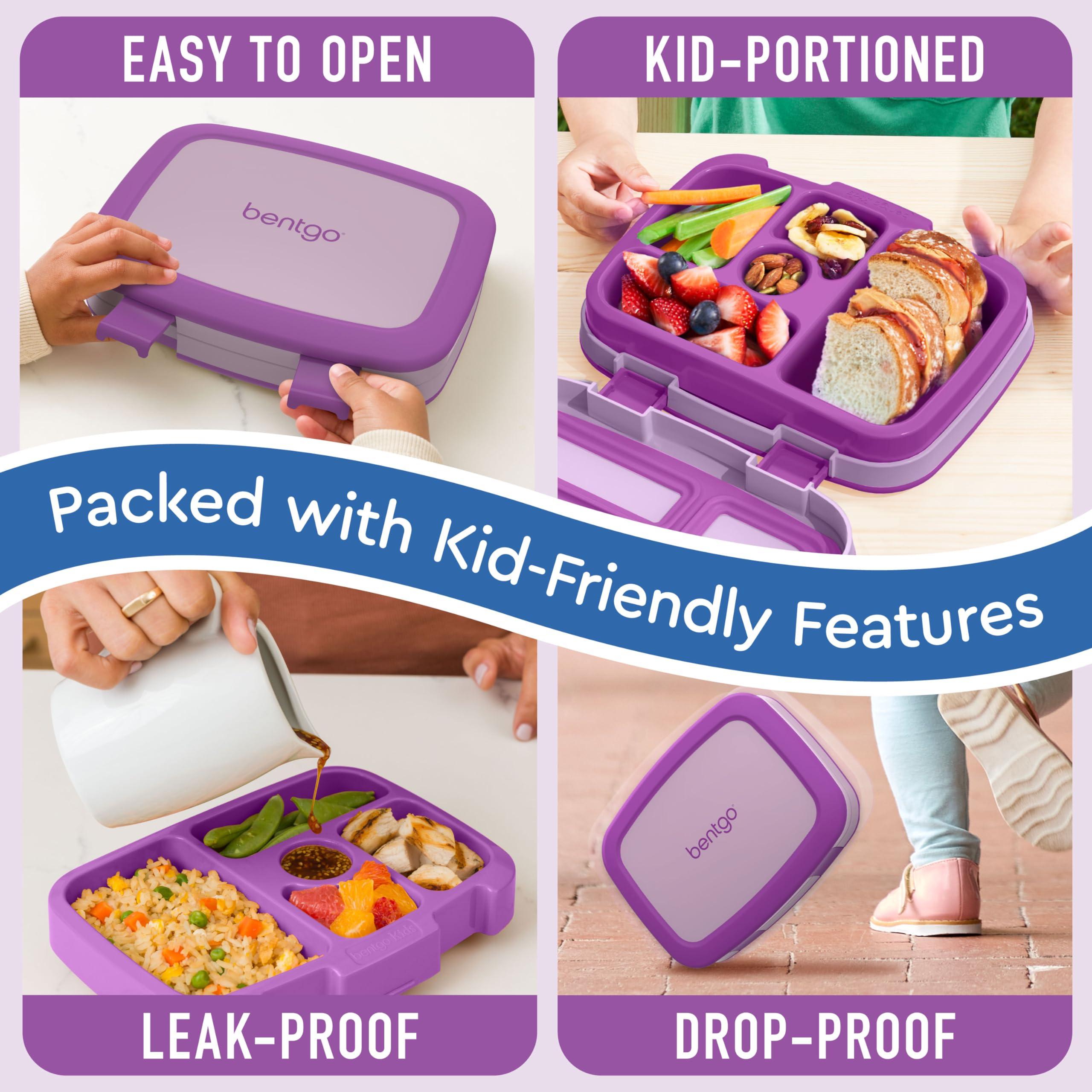 Bentgo Bentgo Kids Bento-Style 5-Compartment Leak-Proof Lunch Box - Ideal Portion Sizes for Ages 3 to 7 - Durable, Drop-Proof, Dishwasher Safe, BPA-Free, & Made with Food-Safe Materials (Purple)