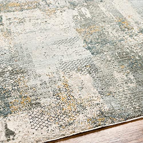 Hauteloom Hauteloom Elina Living Room, Bedroom Area Rug - Modern Abstract Boho Farmhouse - Contemporary Faded Distressed Carpet - Green, Gray, Brown - 5'3"-Round